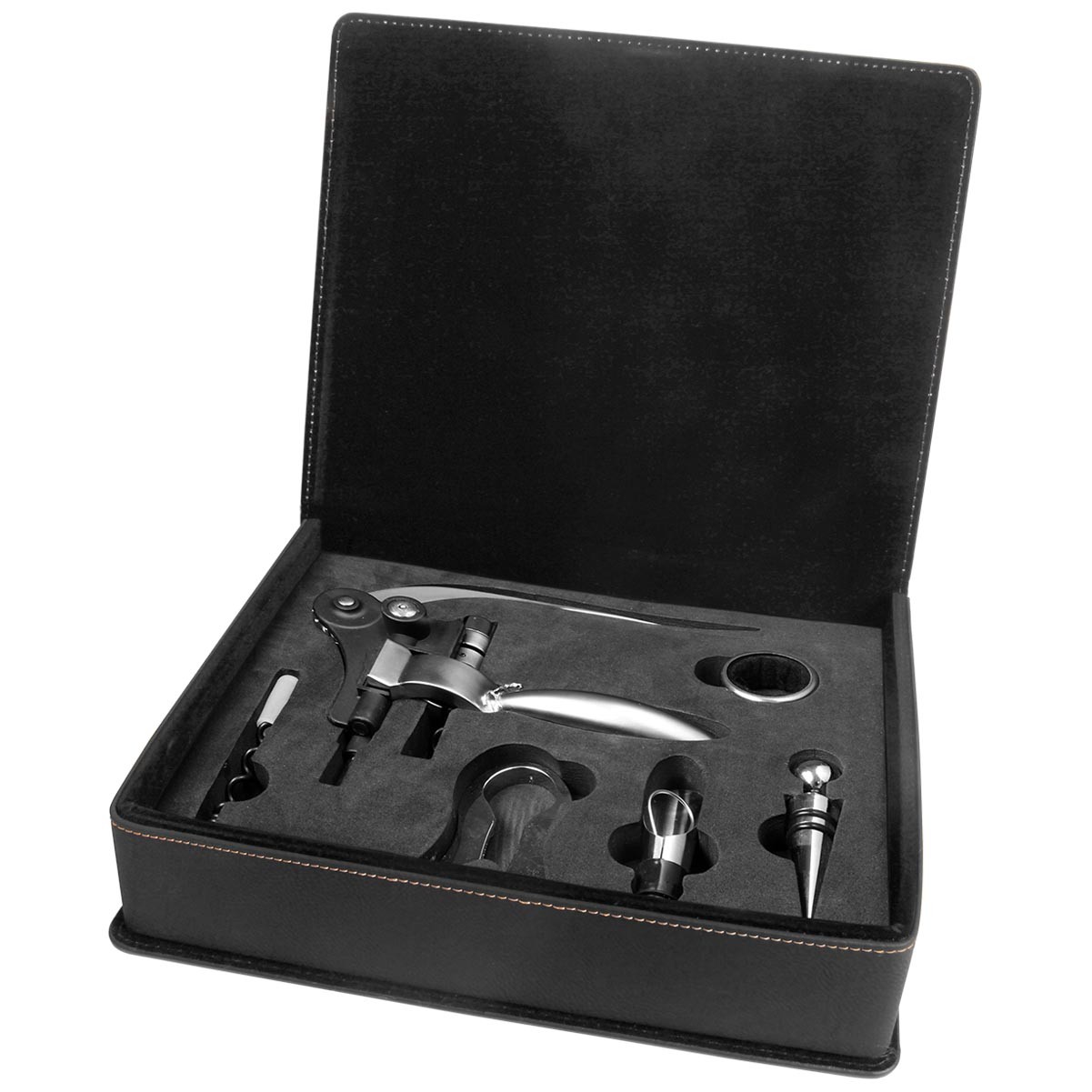 Black/Gold Leatherette 5-Piece Wine Tool Set 1