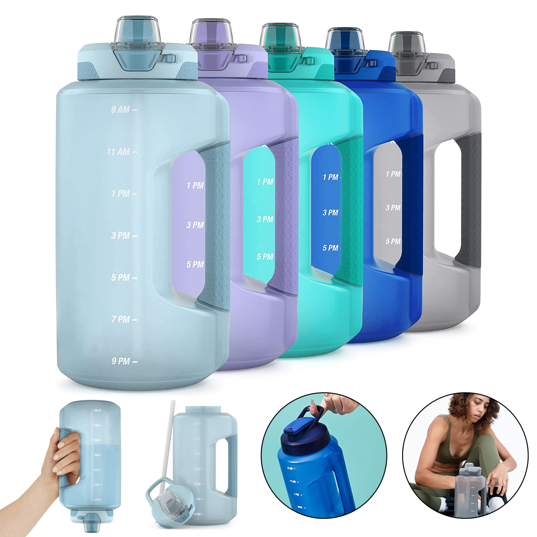 64oz Half Gallon Jug with Time Marker & Handle 2