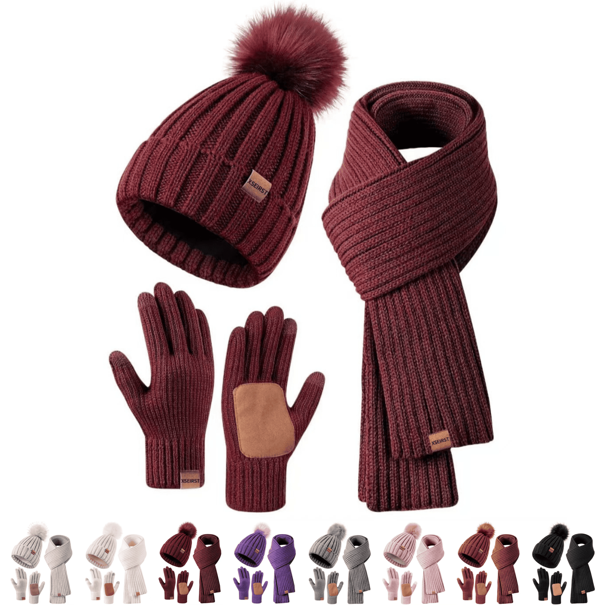Custom Logo Warm Beanie Scarf And Gloves Set 1