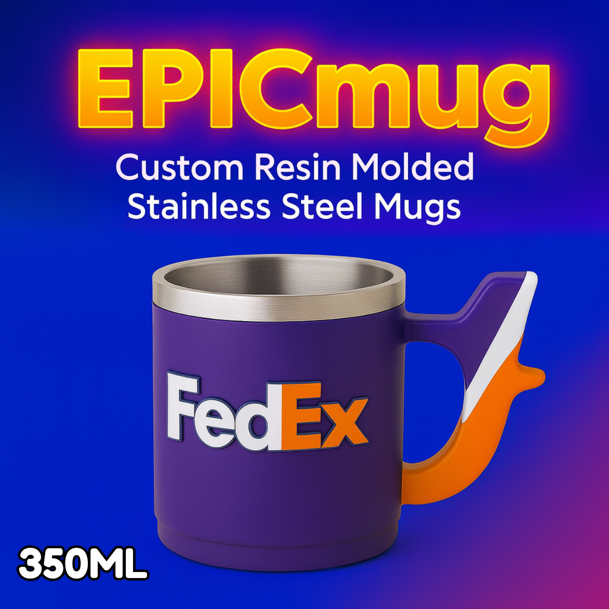 EpicMug Customizable Resin Molded Exterior Mug - Stainless Steel 350ML 12