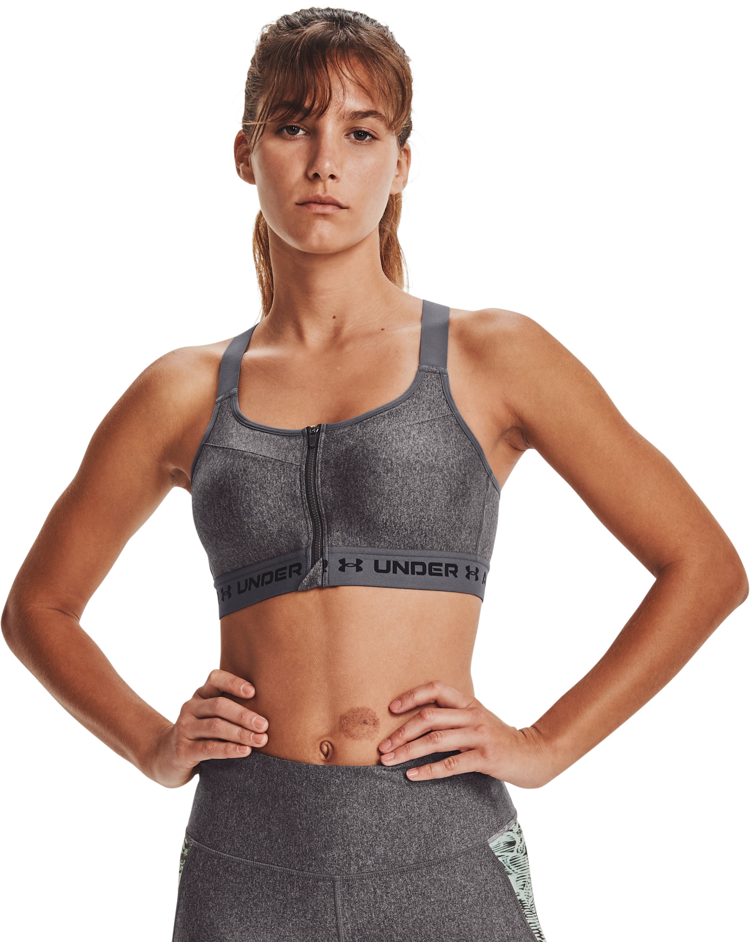 Women's Armour High Crossback Zip Heather Sports Bra  2