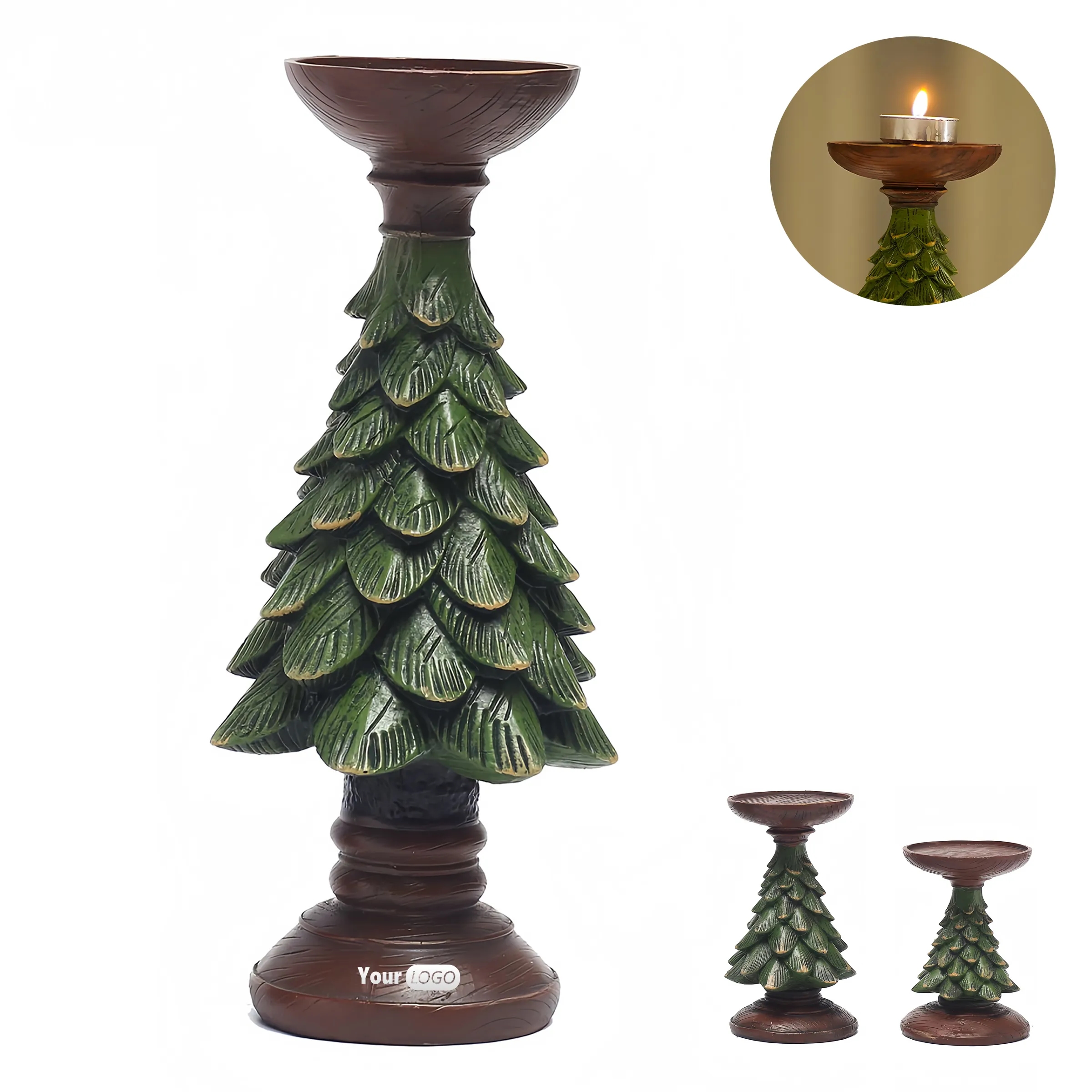Resin Vintage Christmas Tree Candle Holder Ornament 6