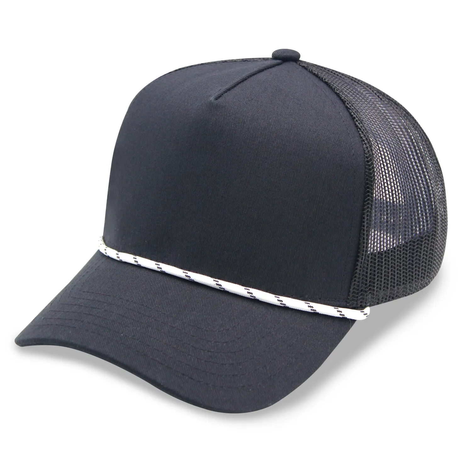 5 Panel High Profile Curved Visor Trucker Cap w/Rope