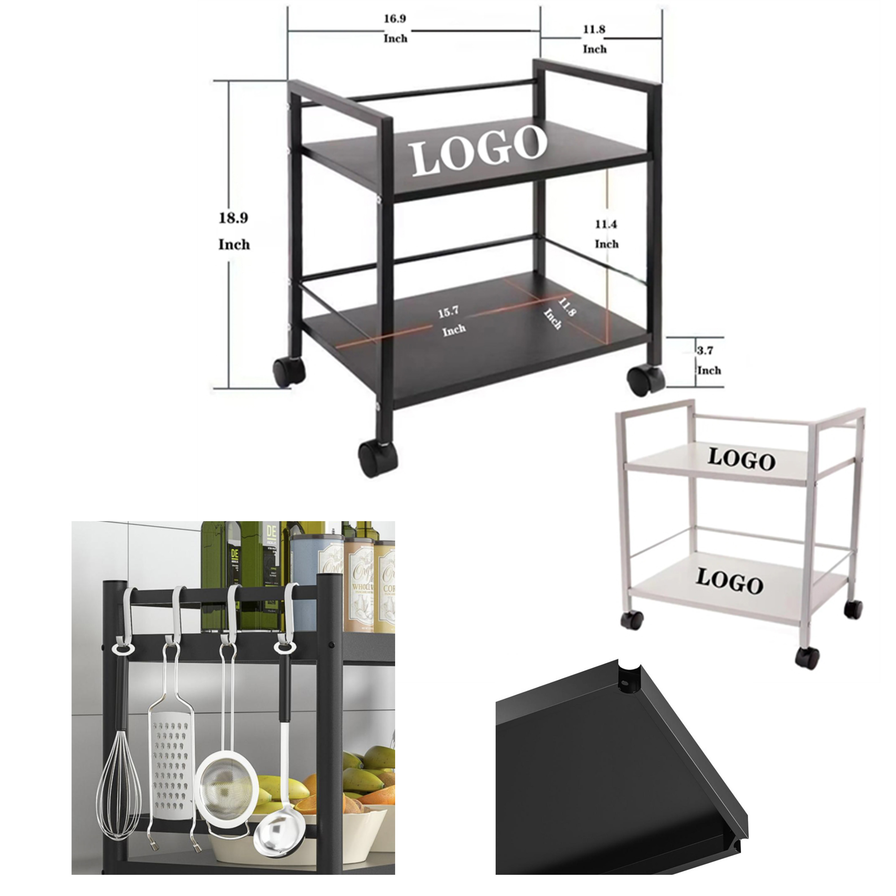 Double - Deck Storage Rack on Wheels Trolley 2