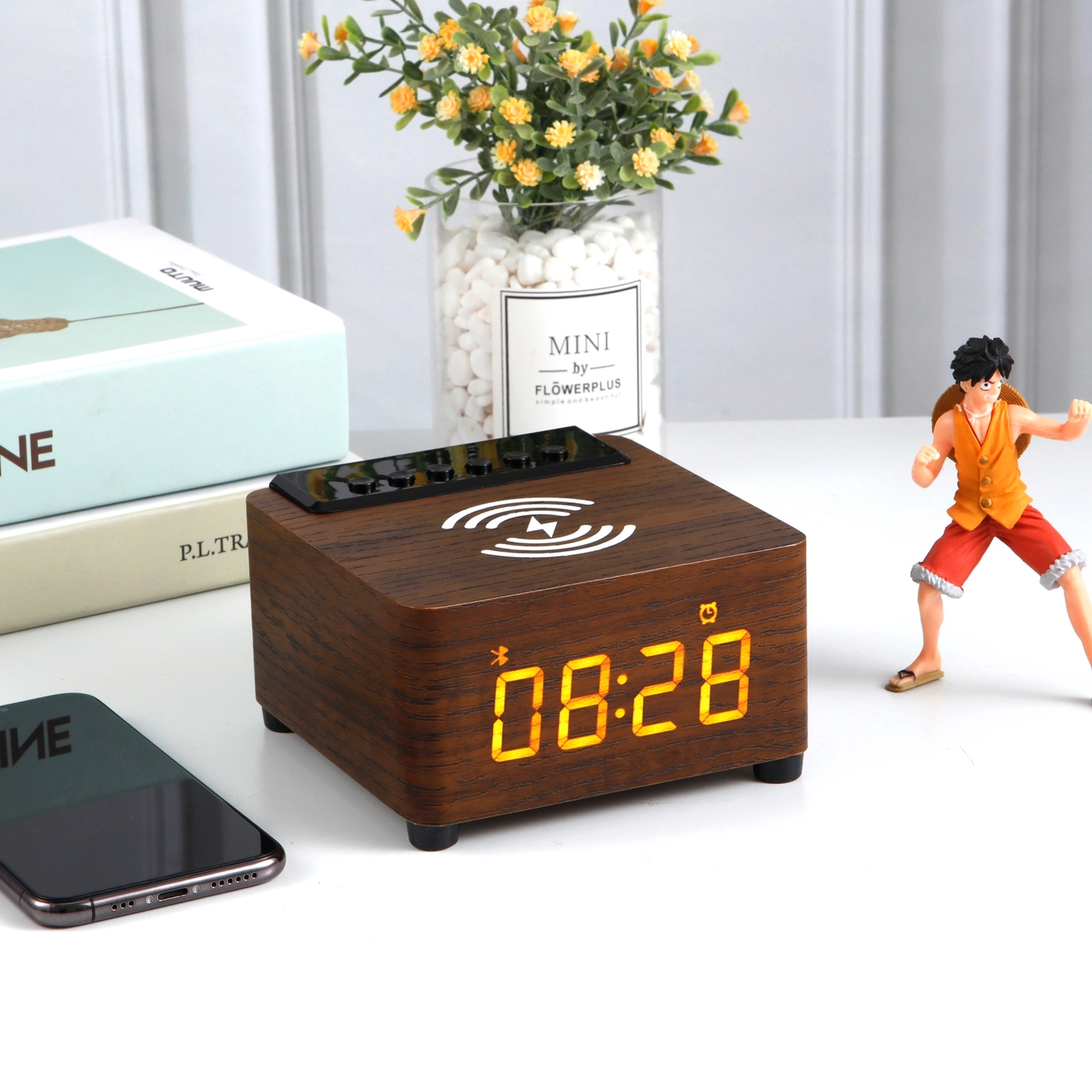K2 Wooden 10 W Wireless Charger with Alarm Clock & Speaker 6