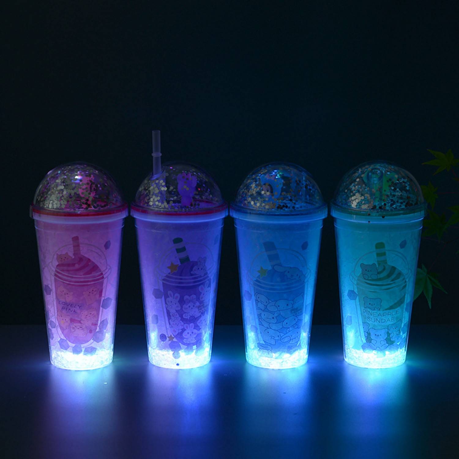 15oz LED Light Up Double Layer Plastic Straw Cup 9