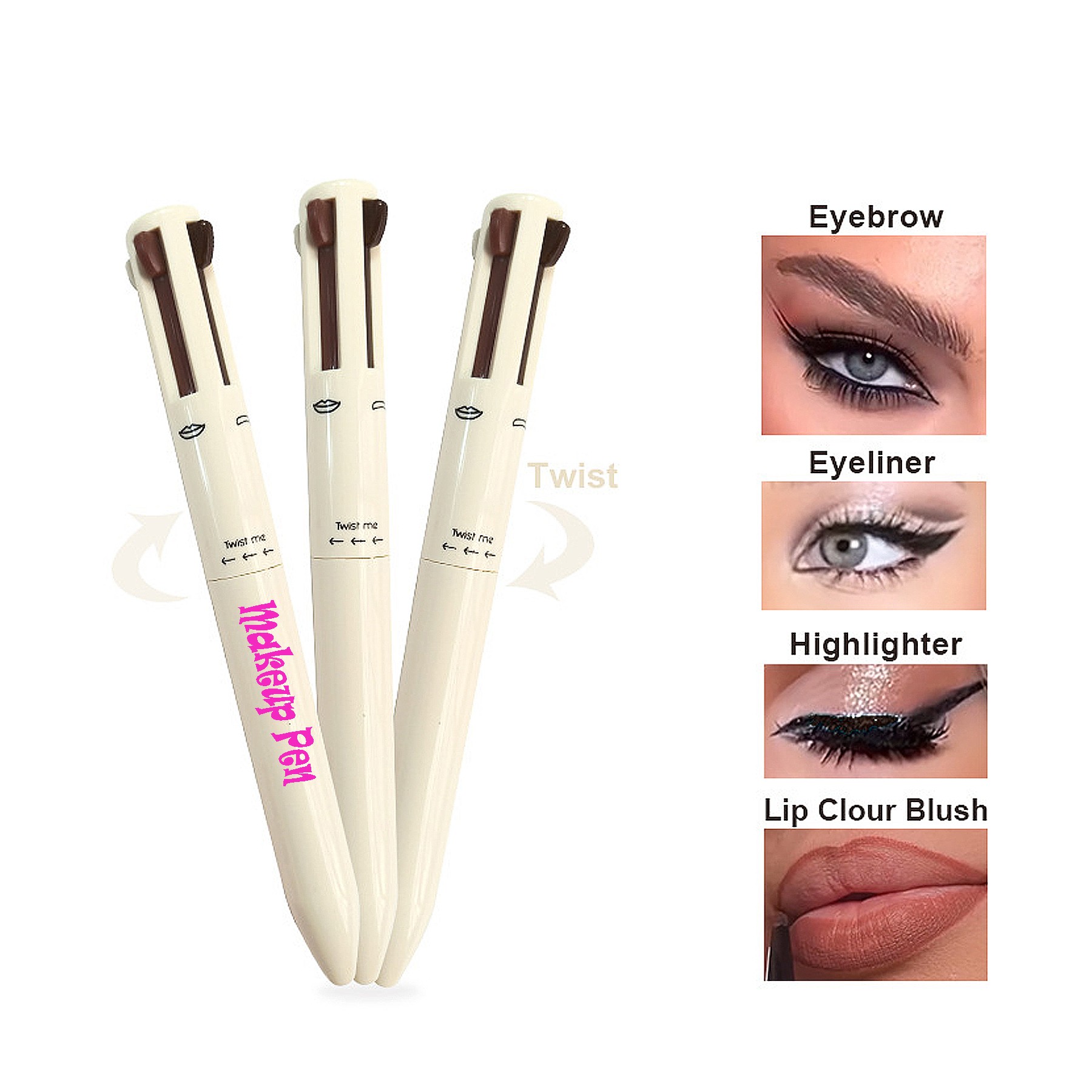 Highlighter Lip Liner Eyeliner Eyebrow 4 In 1 Makeup Pen