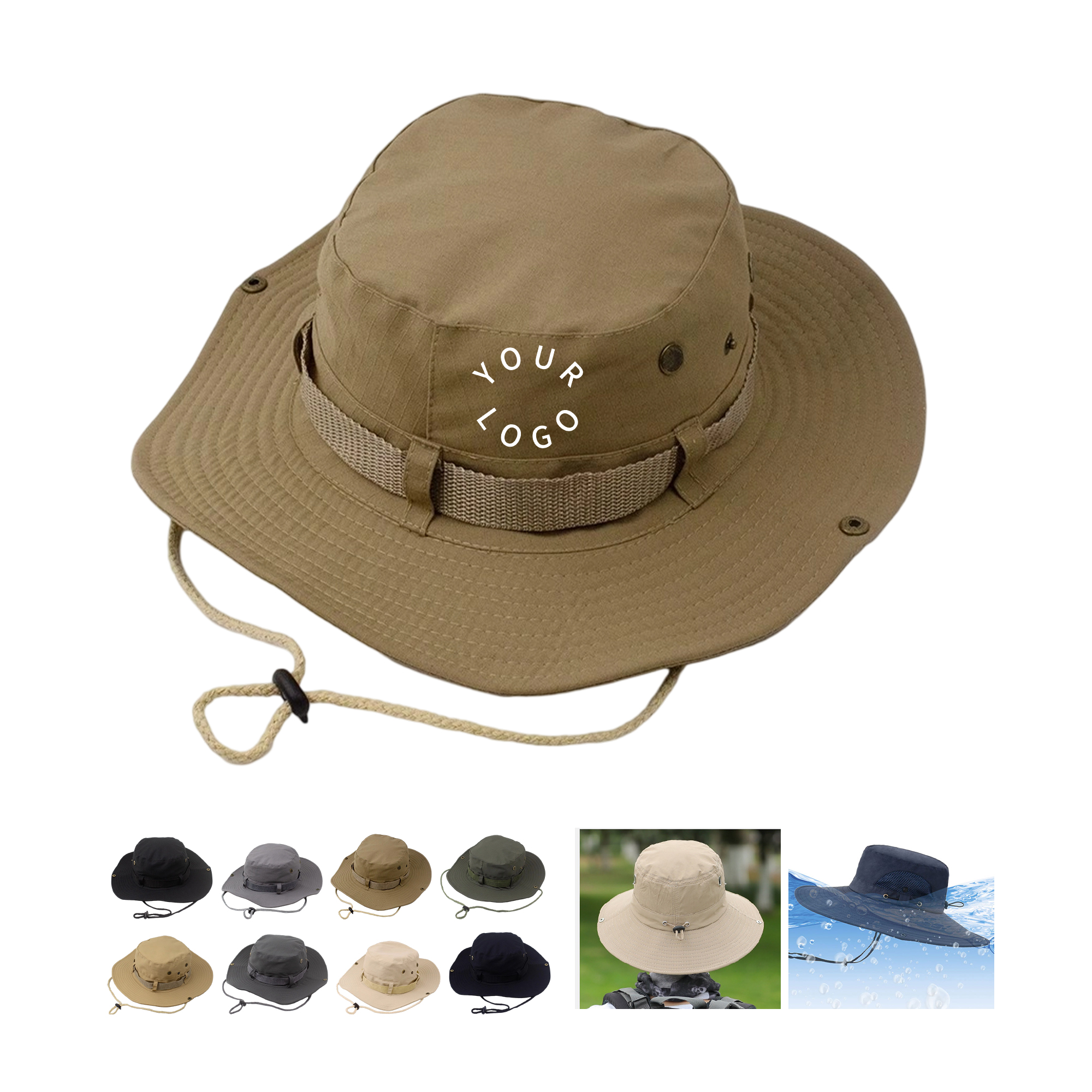 Cotton Wide Brim Boonie Hat With Chin Cord And Ventilation Mesh 6