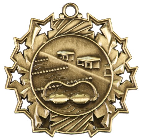 Swimming Ten Star Medal, 2-1/4" 2