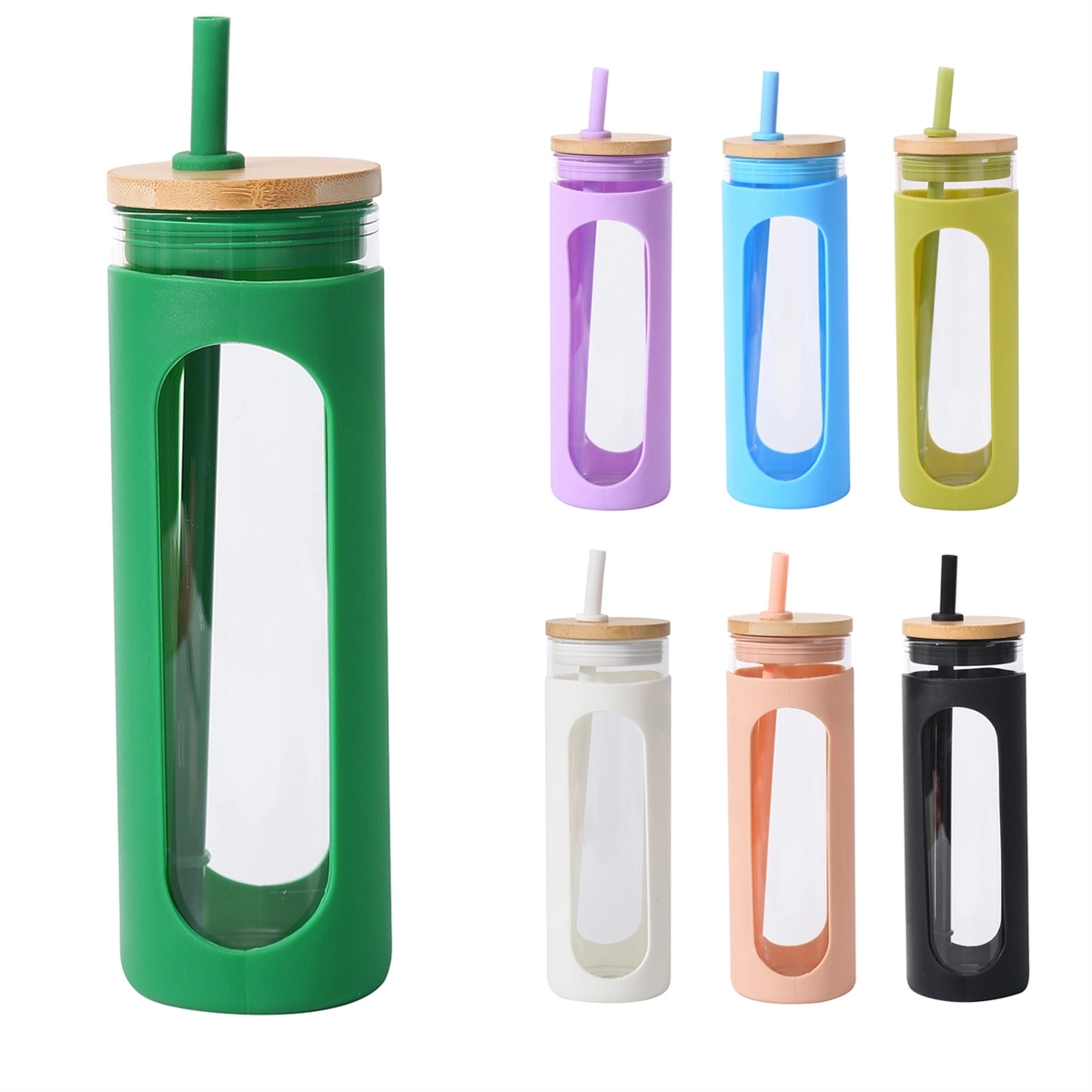 20oz Glass Water Tumbler with Straw and Lid Iced Coffee Cup 2