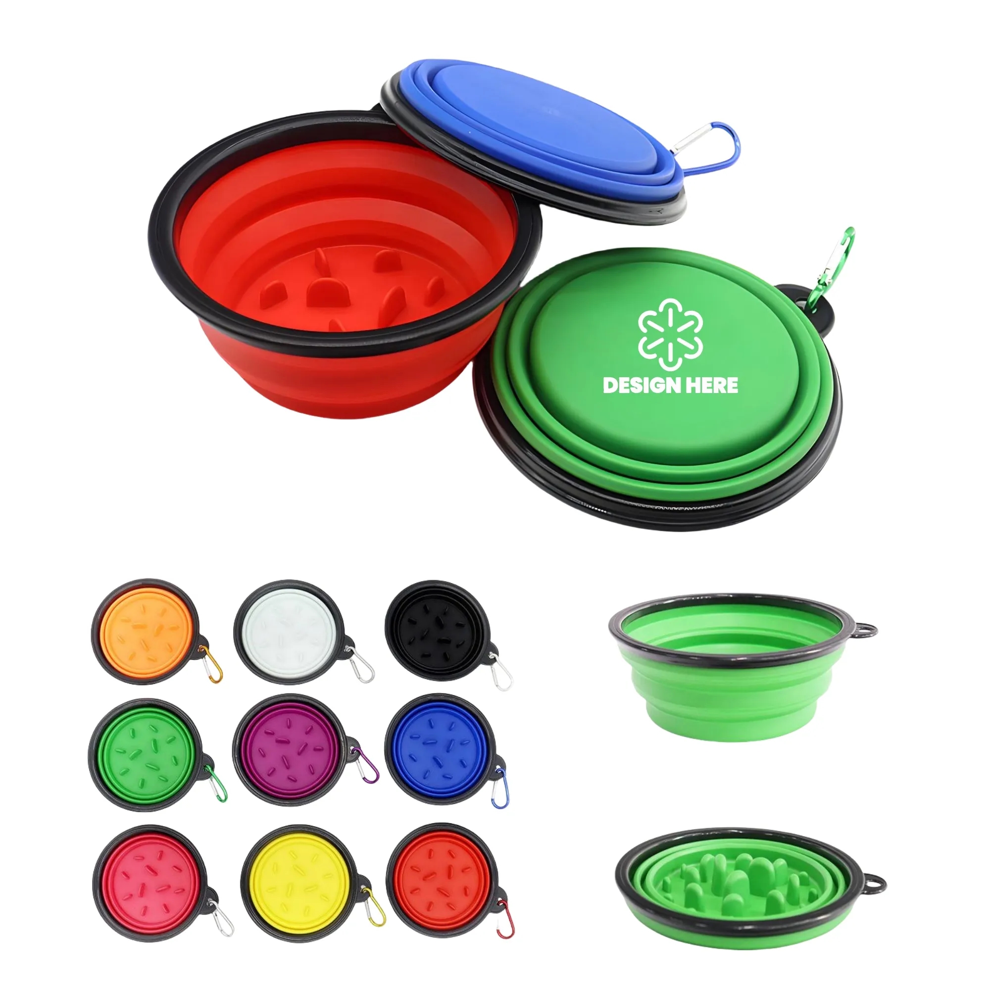 Pet Foldable Jungle Slow Feeding Bowl With Carabiner 2