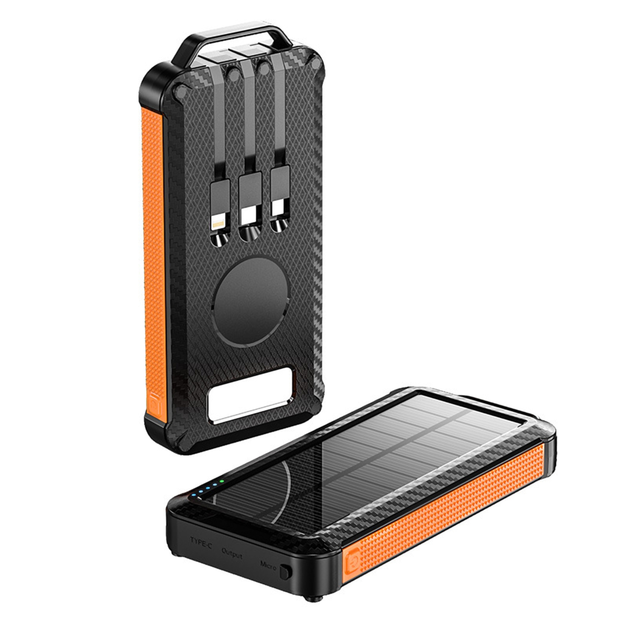 10000mAh Solar Power Bank w/Wireless Charger and Built-in Cable 5