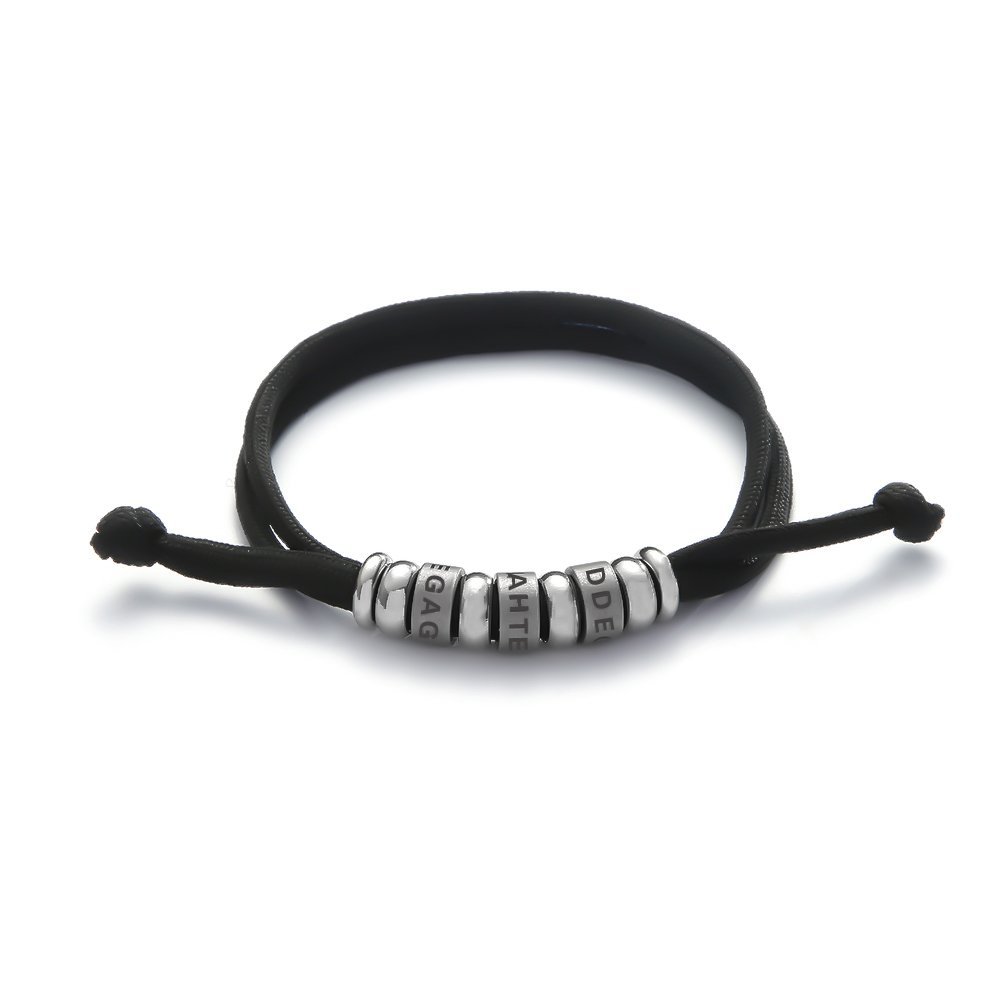 Personalized Mens Rope Braided Adjustable Bracelet with Custom Beads 1