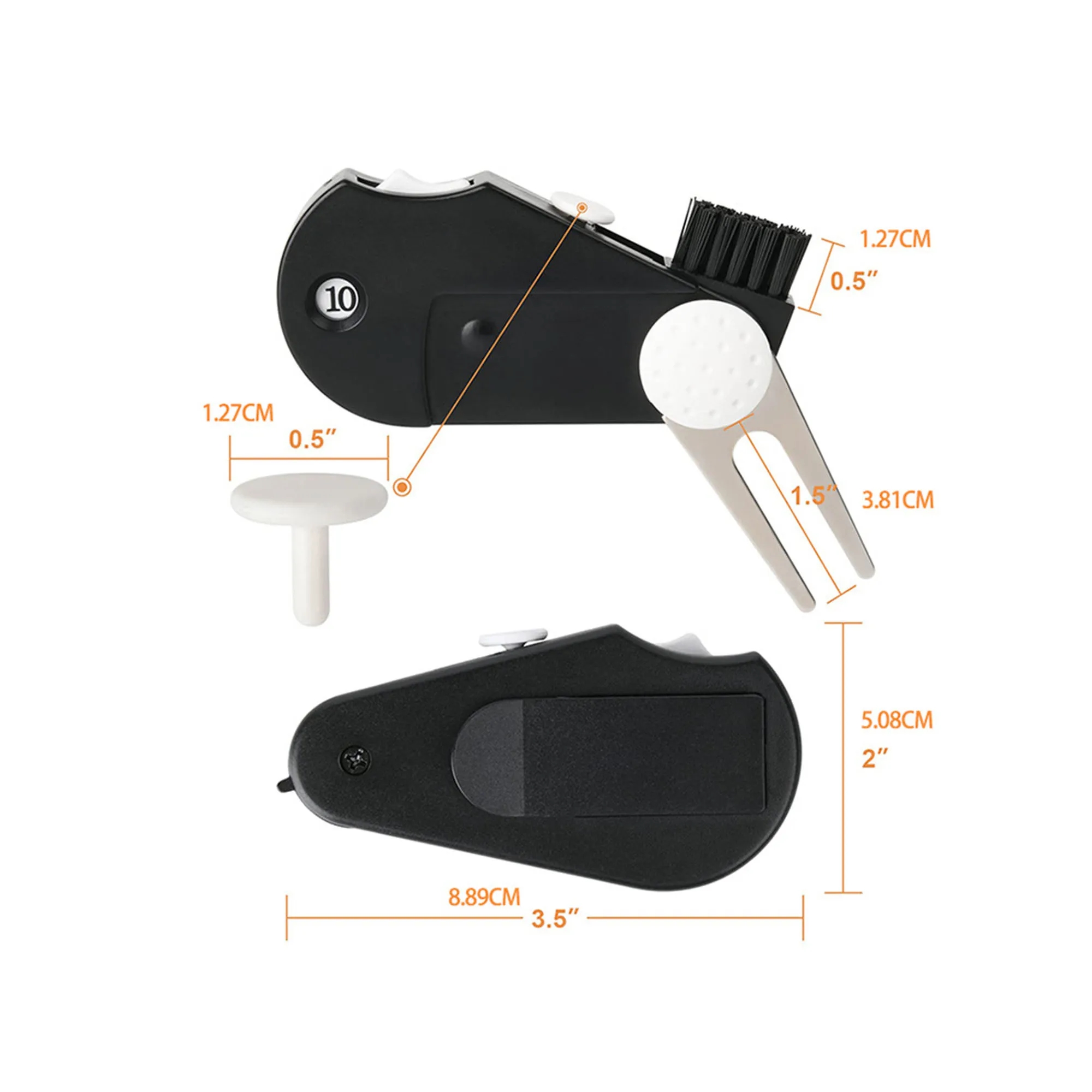 Golf Tool Fork With Ball Marker Cleaning Brush 2