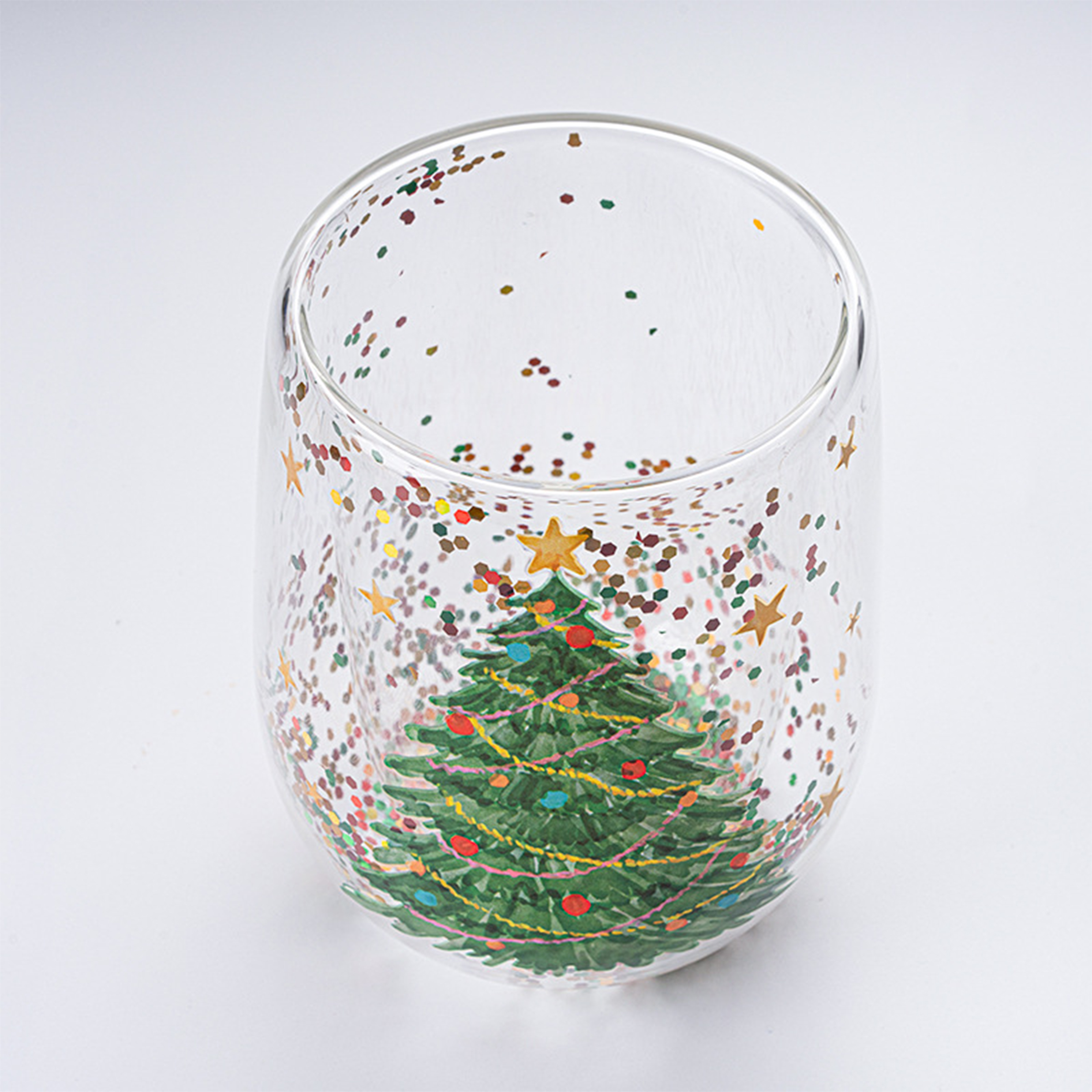 Festive Christmas Glitter Glass with Double Wall Design 3