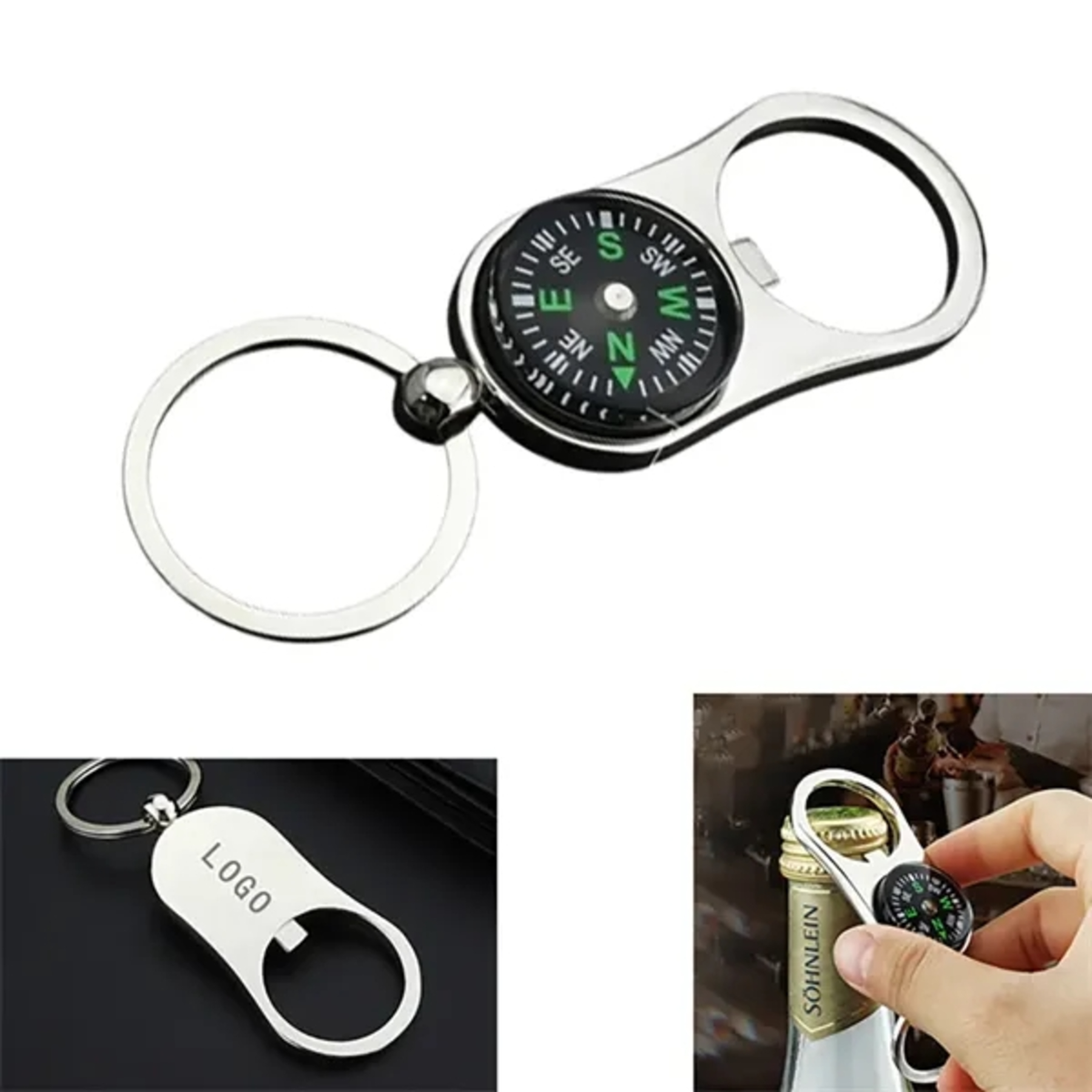 Portable Bottle Opener Compass Keychain
2
