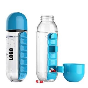 600ml Plastic Round Water Bottle With Detachable Pill Box 12