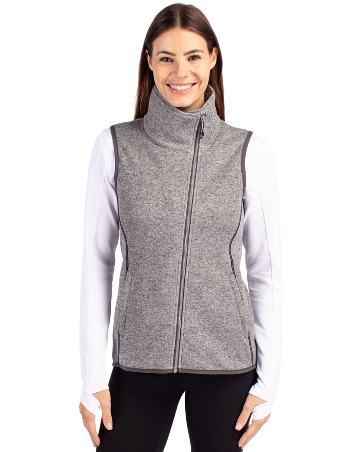Cutter & Buck Mainsail Sweater-Knit Womens Full Zip Asymmetrical Vest 59