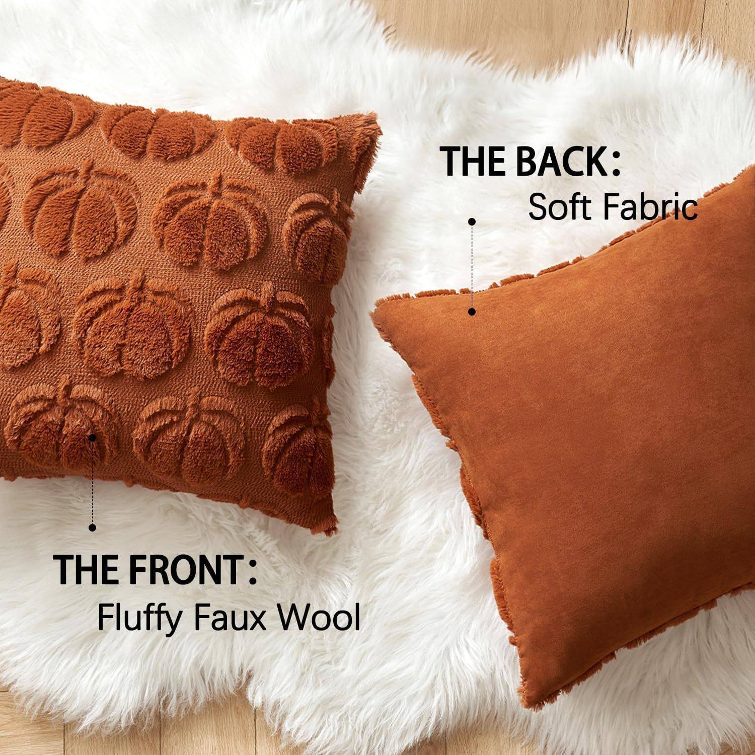 Throw Pillow Covers Pumpkin Fall Decorative Soft Fur 5