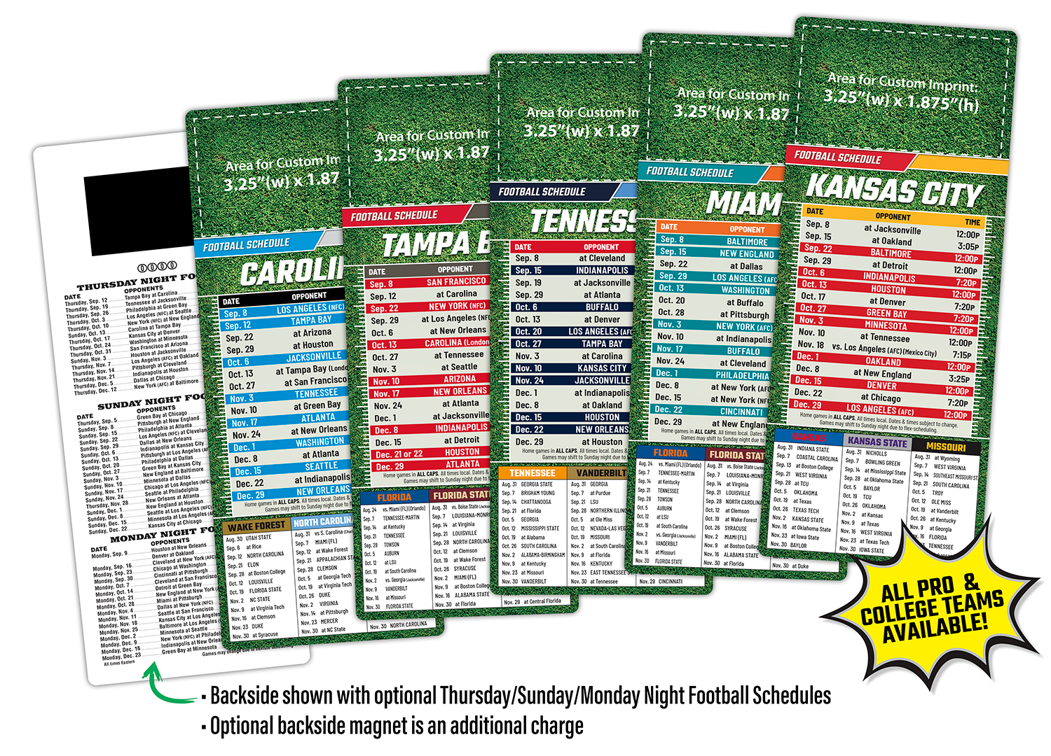 Sports Laminated Card - 3.5x8.5 - Football Schedules - 14 pt. 3