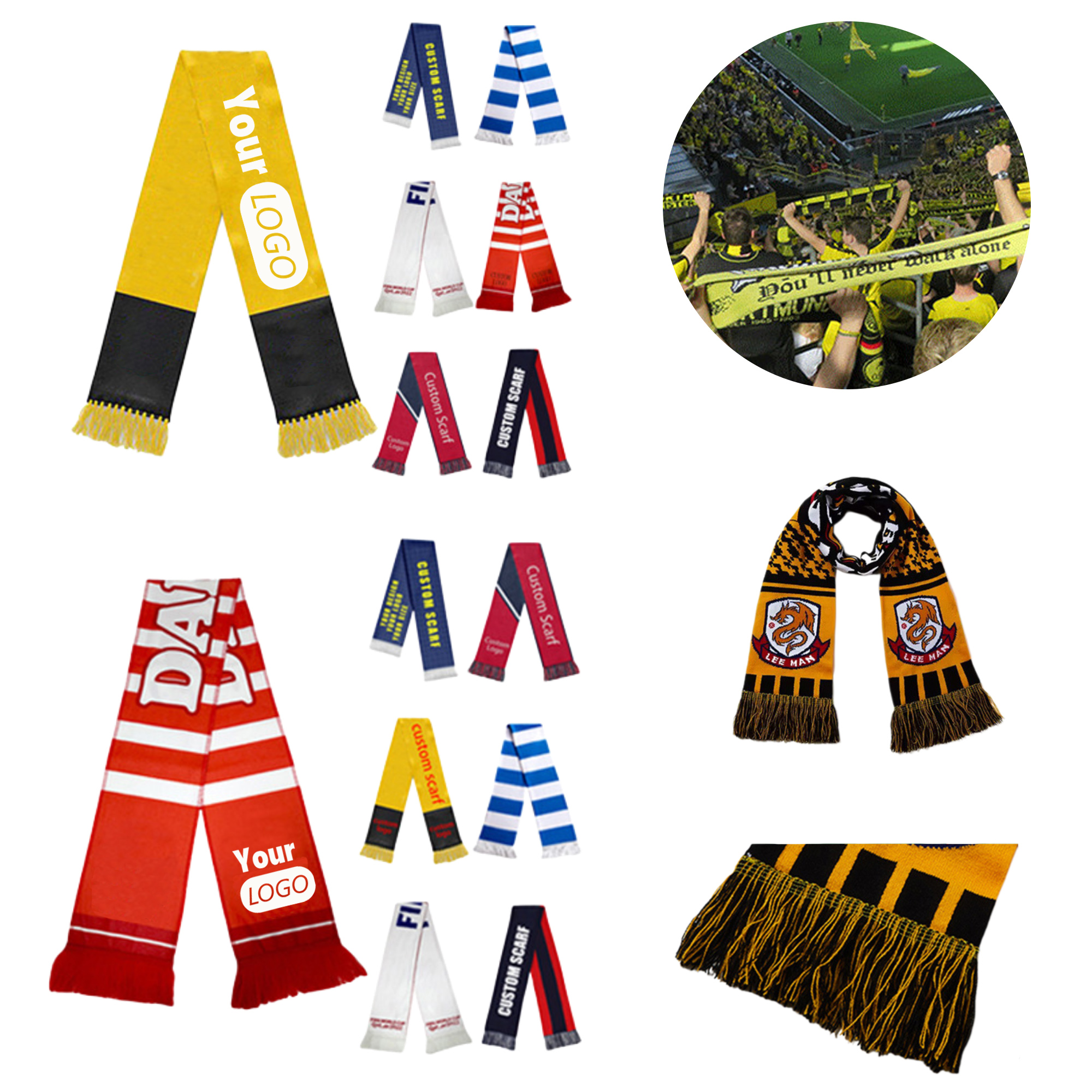 Double-Sided Soccer Stretch Acrylic Knit Scarf With Fringe 2