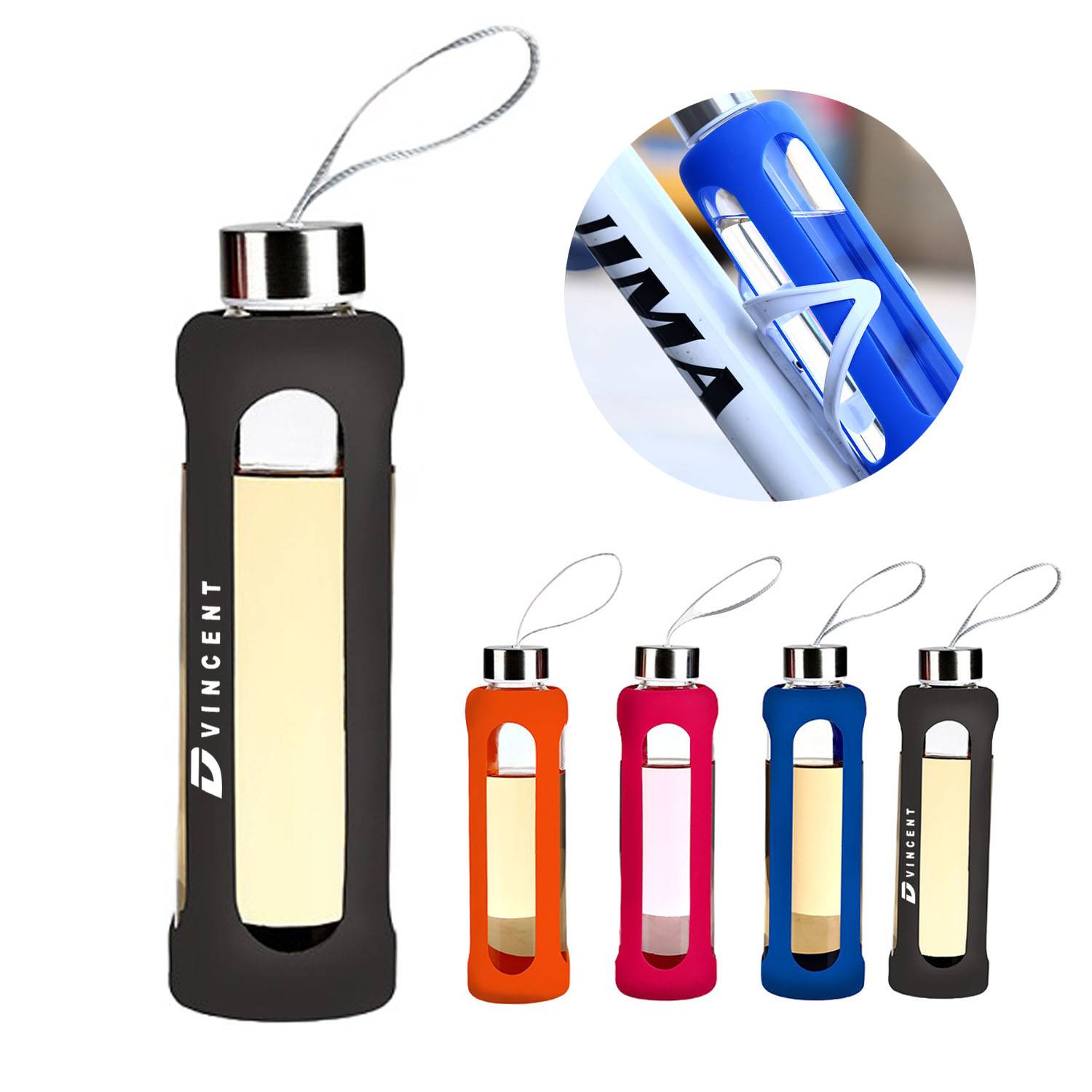 19oz Portable Silicone Sleeve Glass Sports Water Bottle 2
