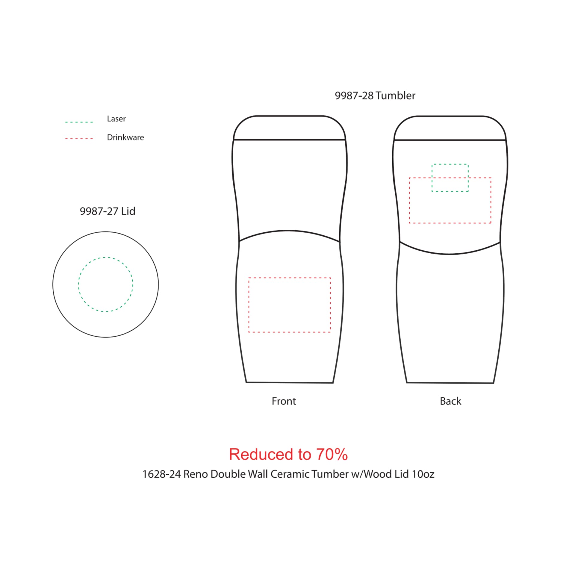 Reno Double Wall Ceramic Tumbler w/Wood Lid 10oz 20