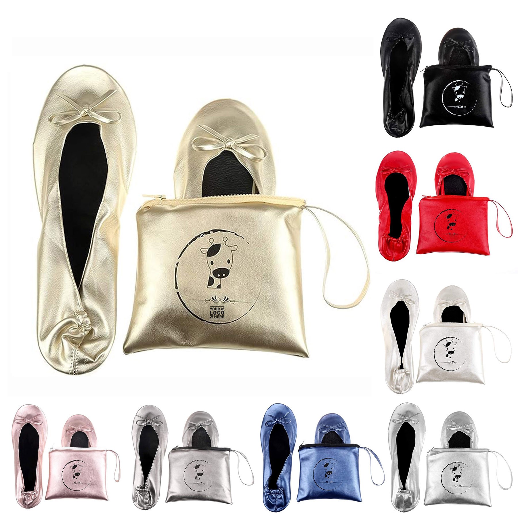 Women's Foldable Portable Travel Roll Up Ballet Flats Shoes with Pouch 1