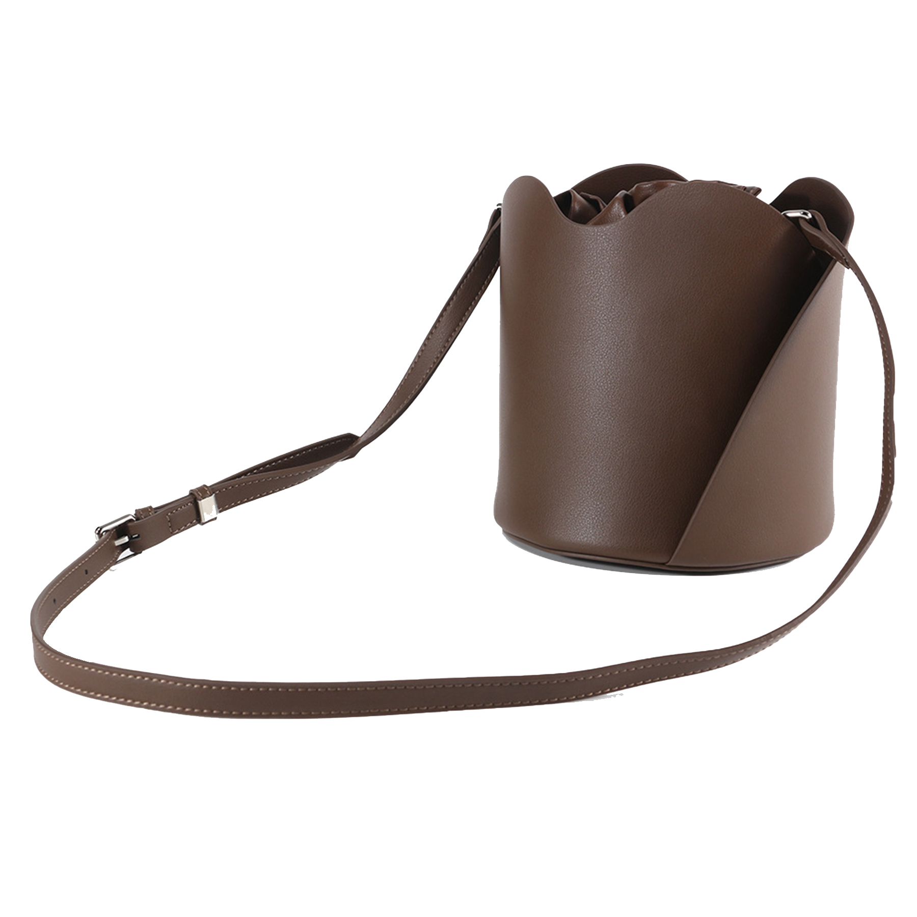Genuine Leather Ruffled Bucket Cross-body Bag 8