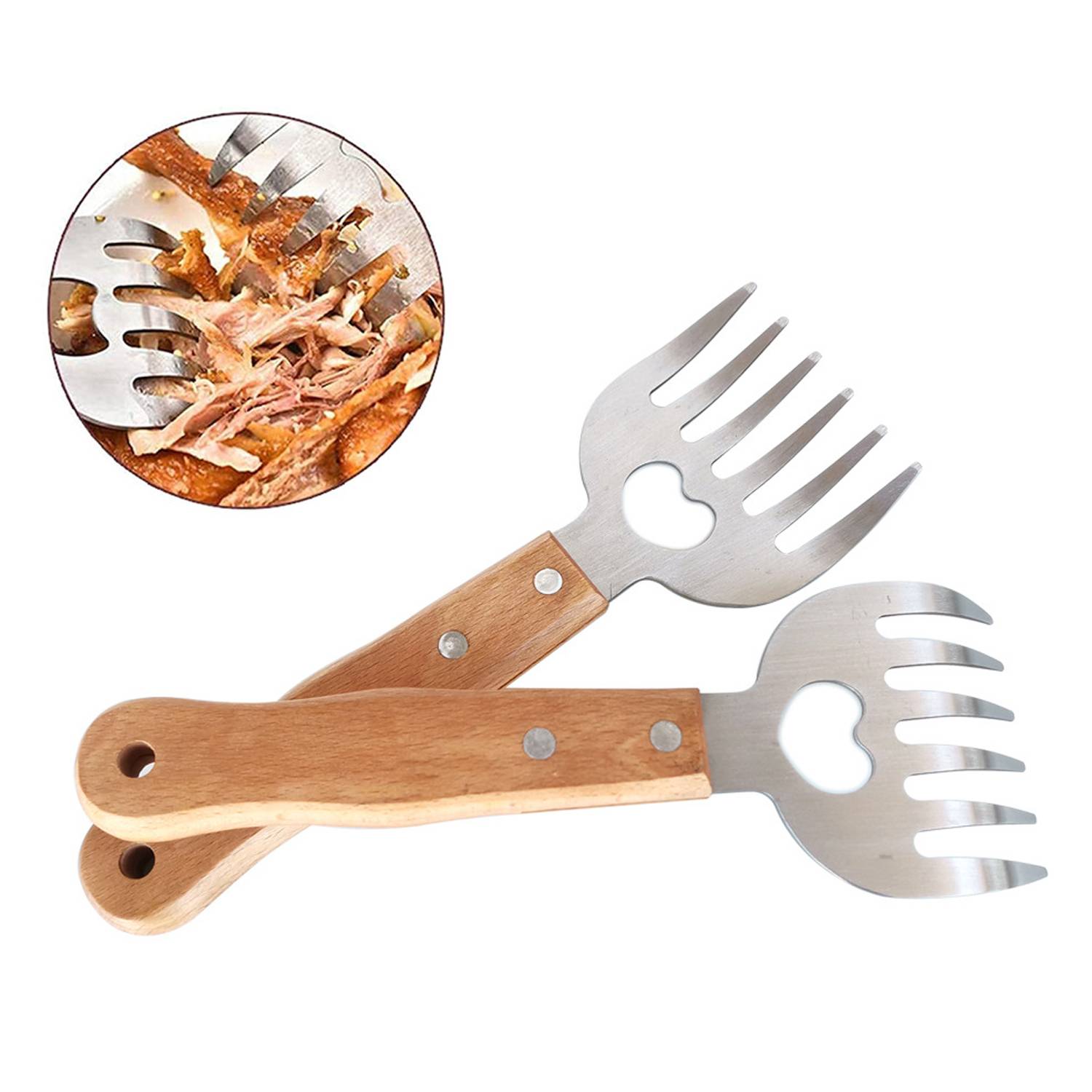 Wooden Handle Stainless Steel Bear Claw Cooked Meat Shredder 3