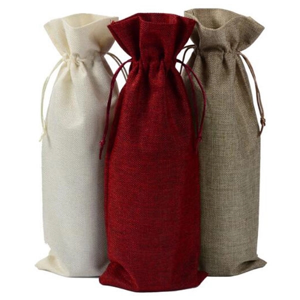 Color Holiday Jute Drawstring Wine Bag 9