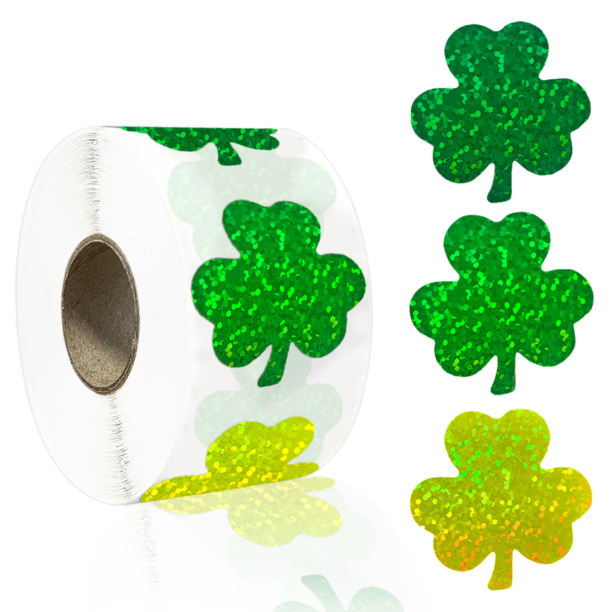 Festive Glitter Shamrock Stickers Tri-Color Green PET Design 2