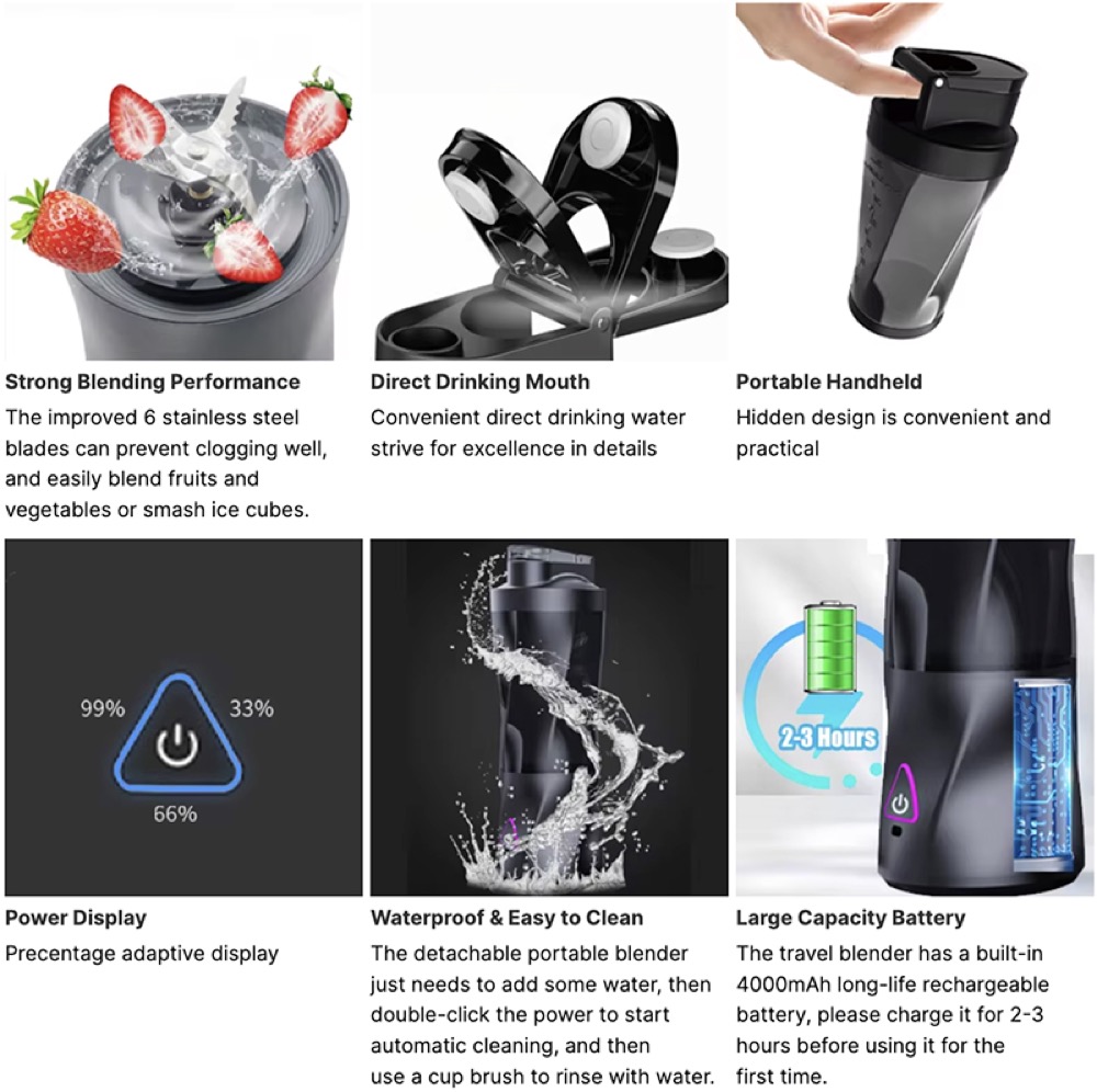 24 Oz Sports Juice Cup Design Hidden Handle Mouth Design Rechargeable Portable Blender 2