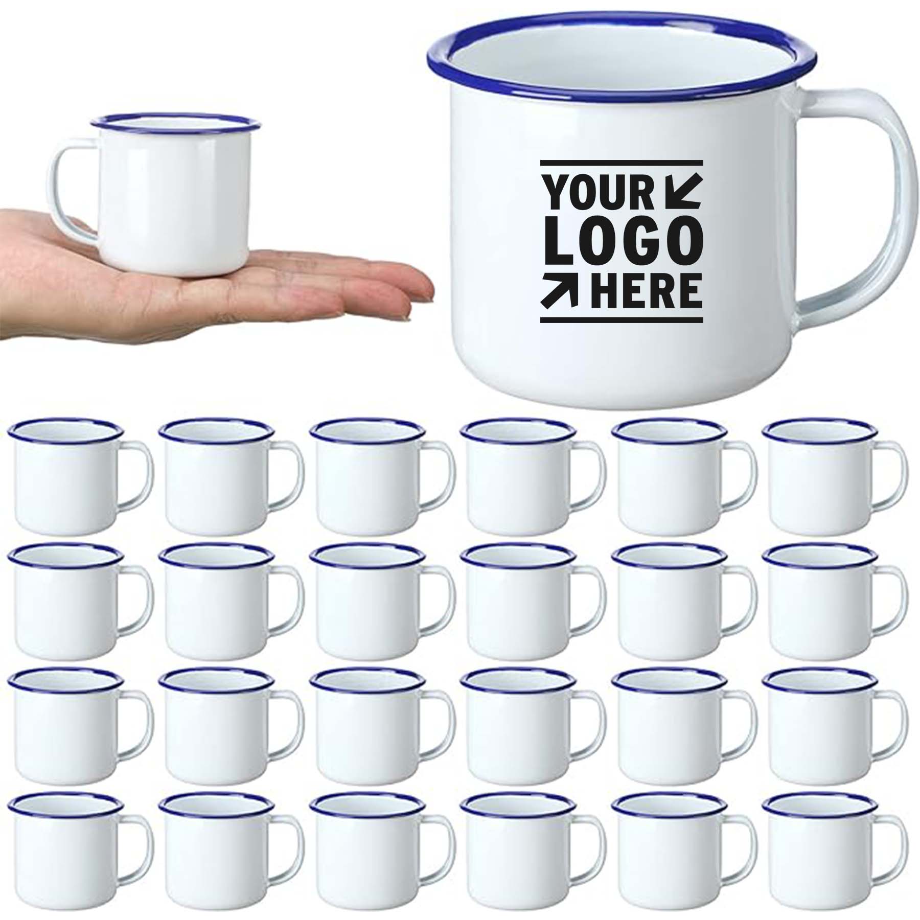 12 OZ White Mini Enamel Camping Coffee Mug Classic Portable Outdoor Travel Campfire Cup with Handle 