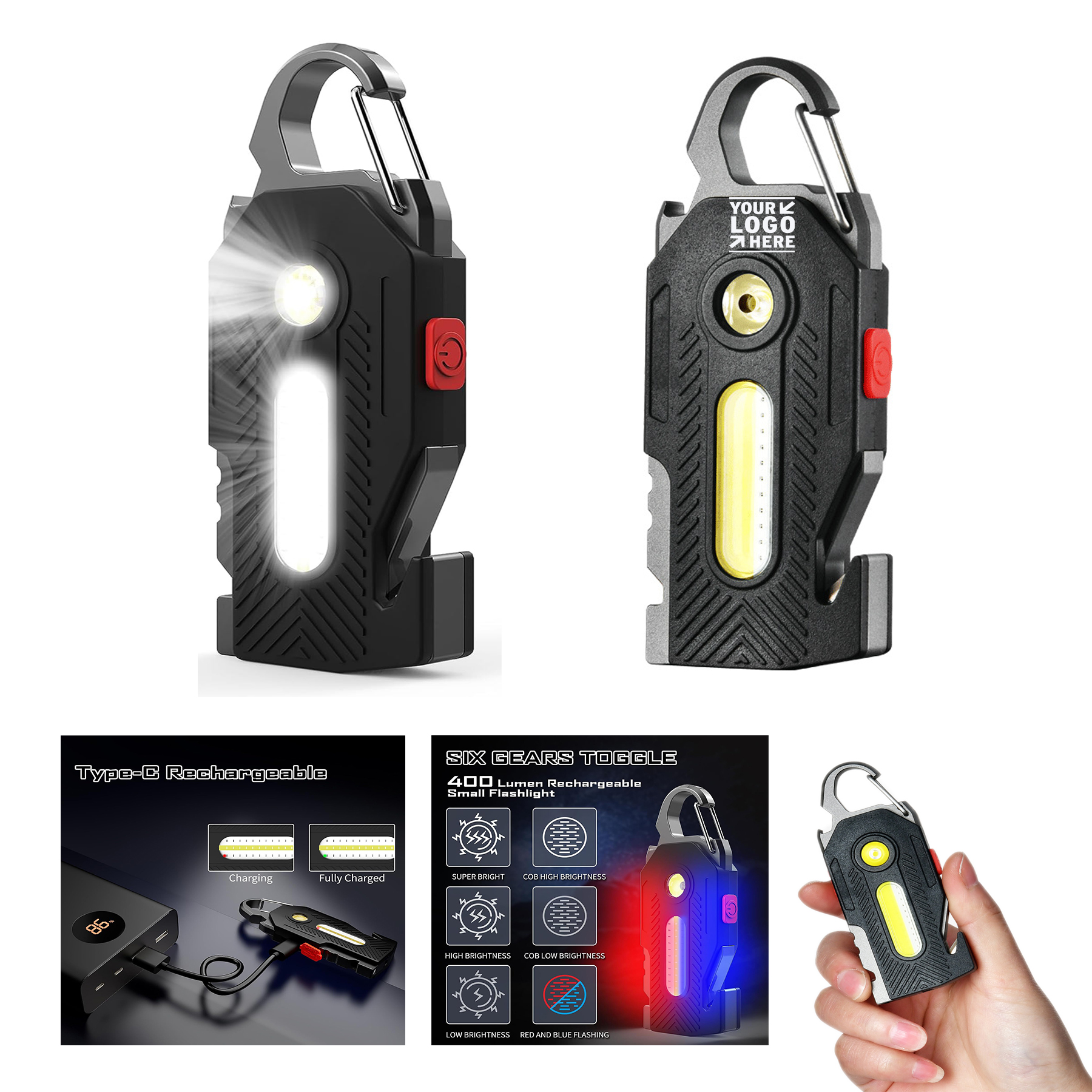2023 Upgrade 6 Lighting Modes Rechargeable Type C Mini COB Keychain Work Camping Light Flashlight
