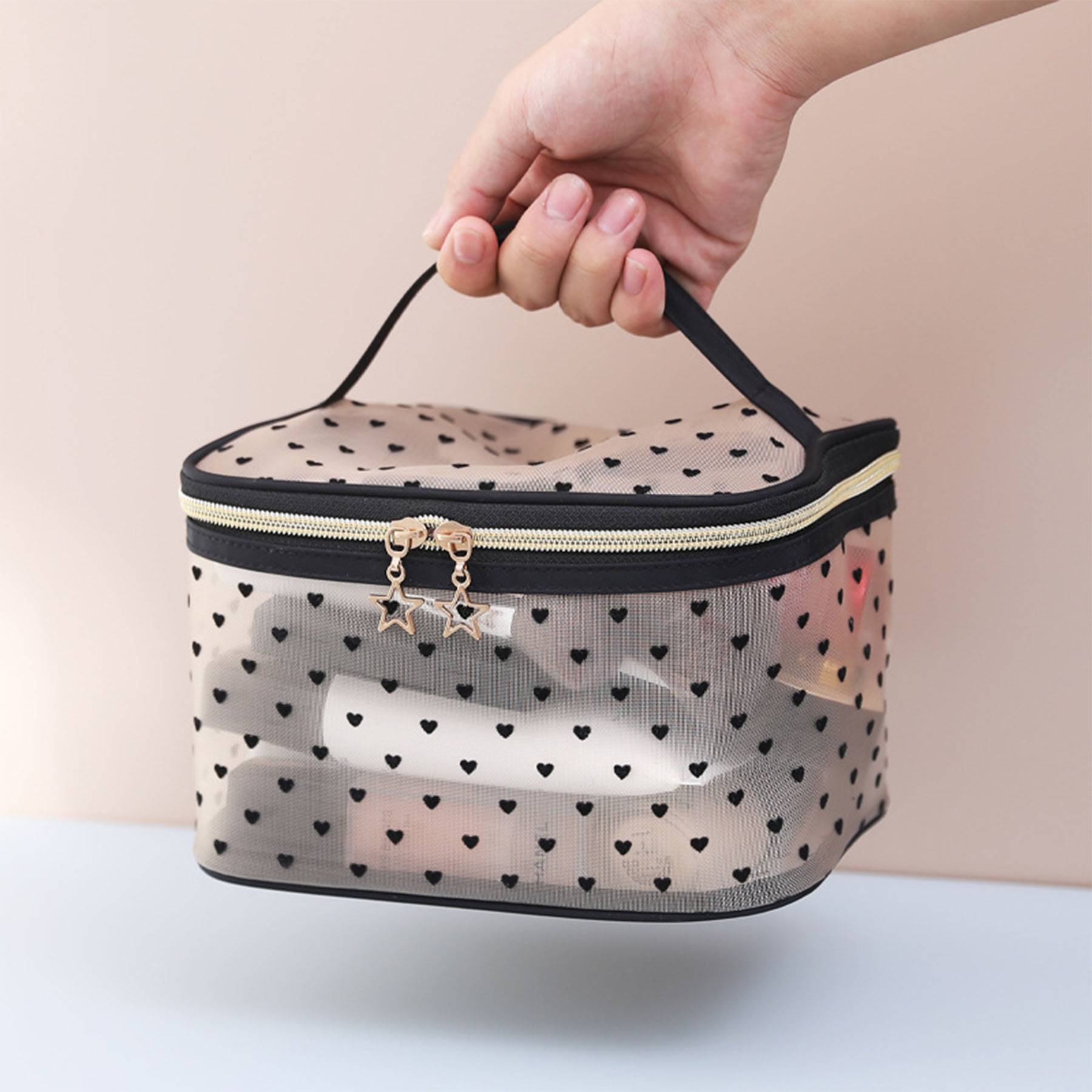 Tulle Heart Pattern Cosmetic Bag 4