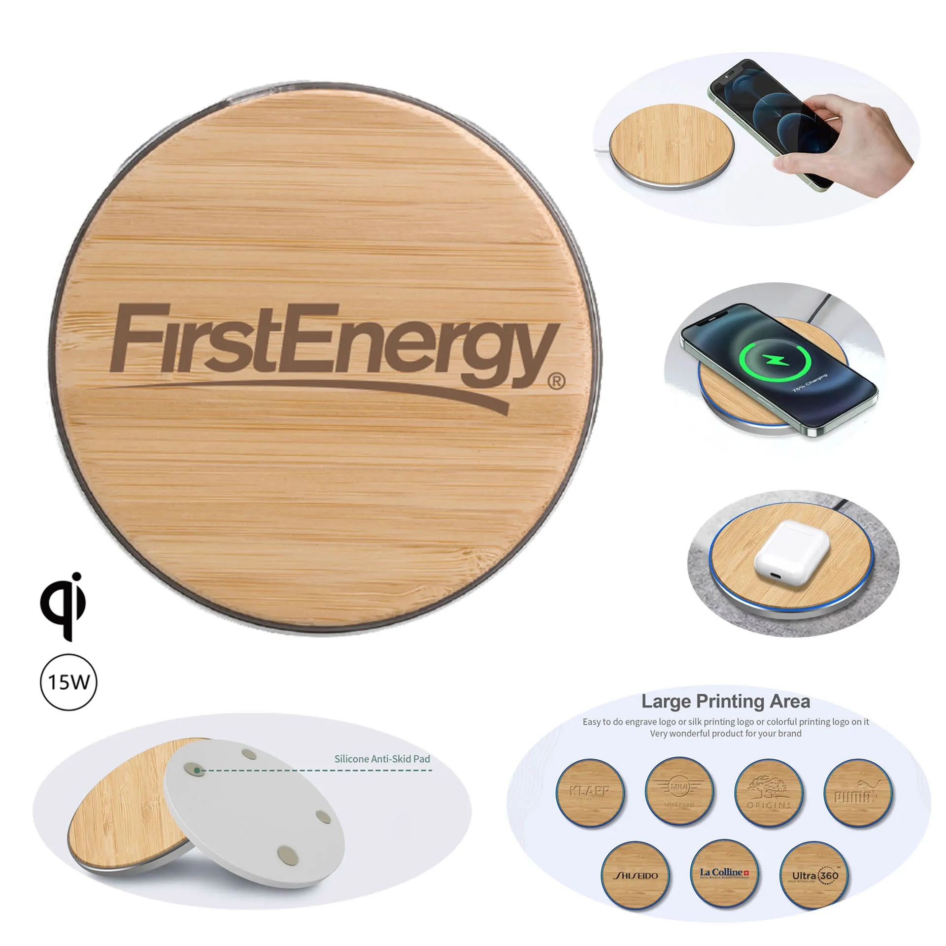 Eco-Friendly Bamboo Wireless Charger Pad -15W 2