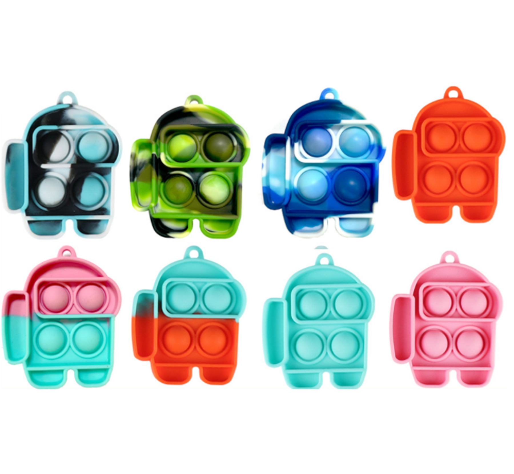 Spaceman Shape Push Pop Bubble Fidget Toy Keychain 12