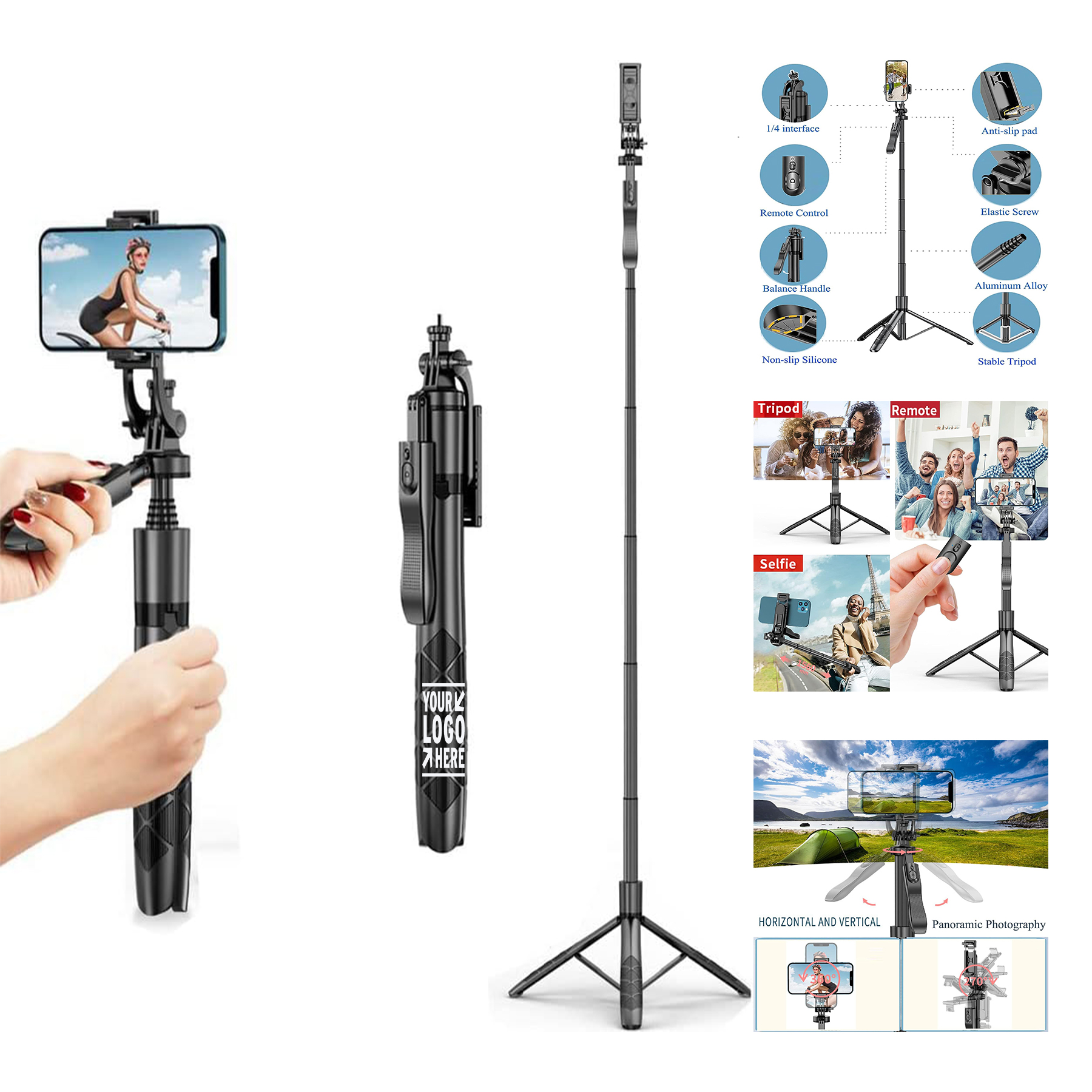 iPhone 60" Selfie Stick Portable Lightweight Aluminum Phone Tripod with Remote Selfie Stick