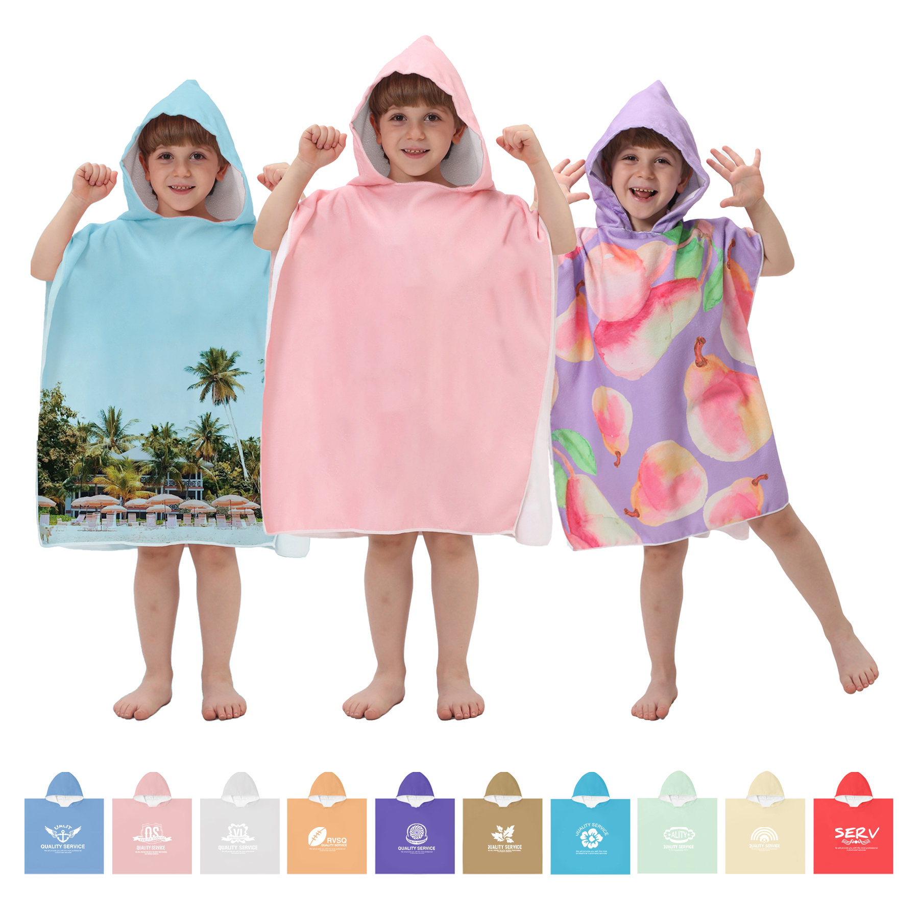 Full Color Sublimation Microfiber Hooded Kids Bathrobe & Beach Towel Poncho 4