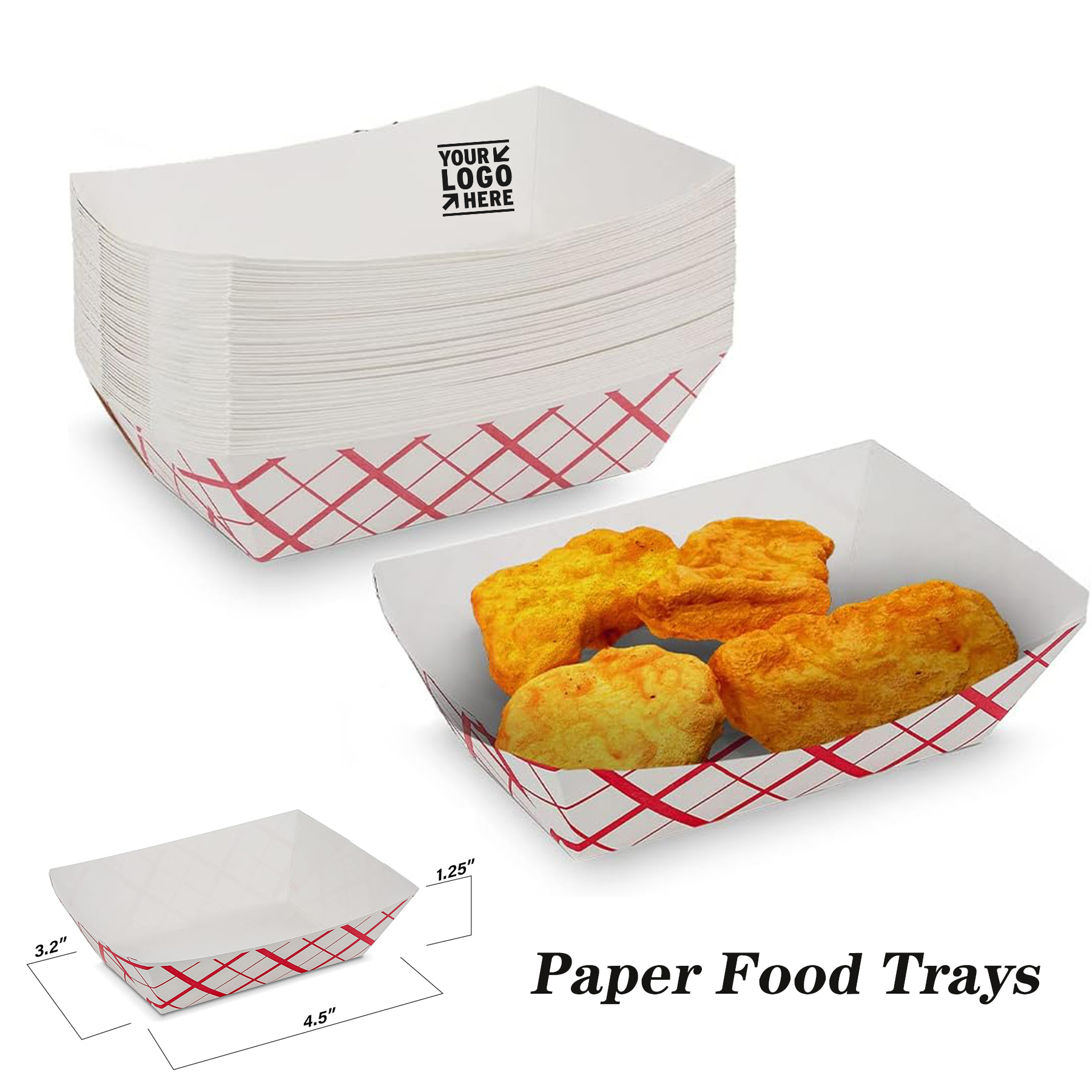 3.2"x 4.5"x 1.25" Small Classy Red and White 1/2 lb Paper Tray Plaid Food Boat 2