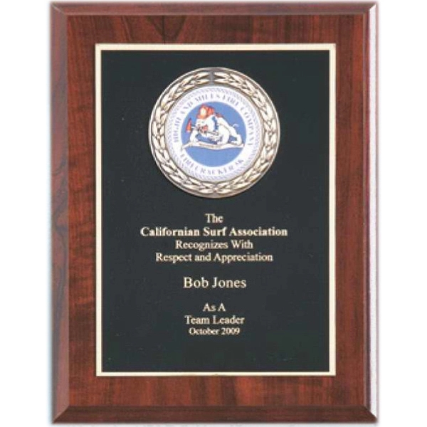 10.5" x 13" Cherry Finish Wood Plaque w/Medallion 3