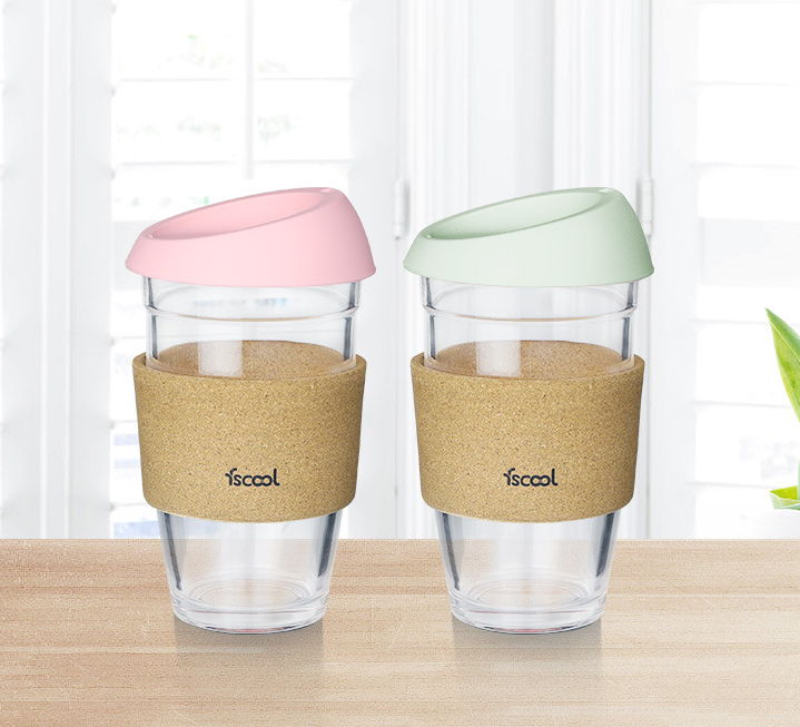 16oz Reusable Glass Coffee Travel Mug with Lid 3