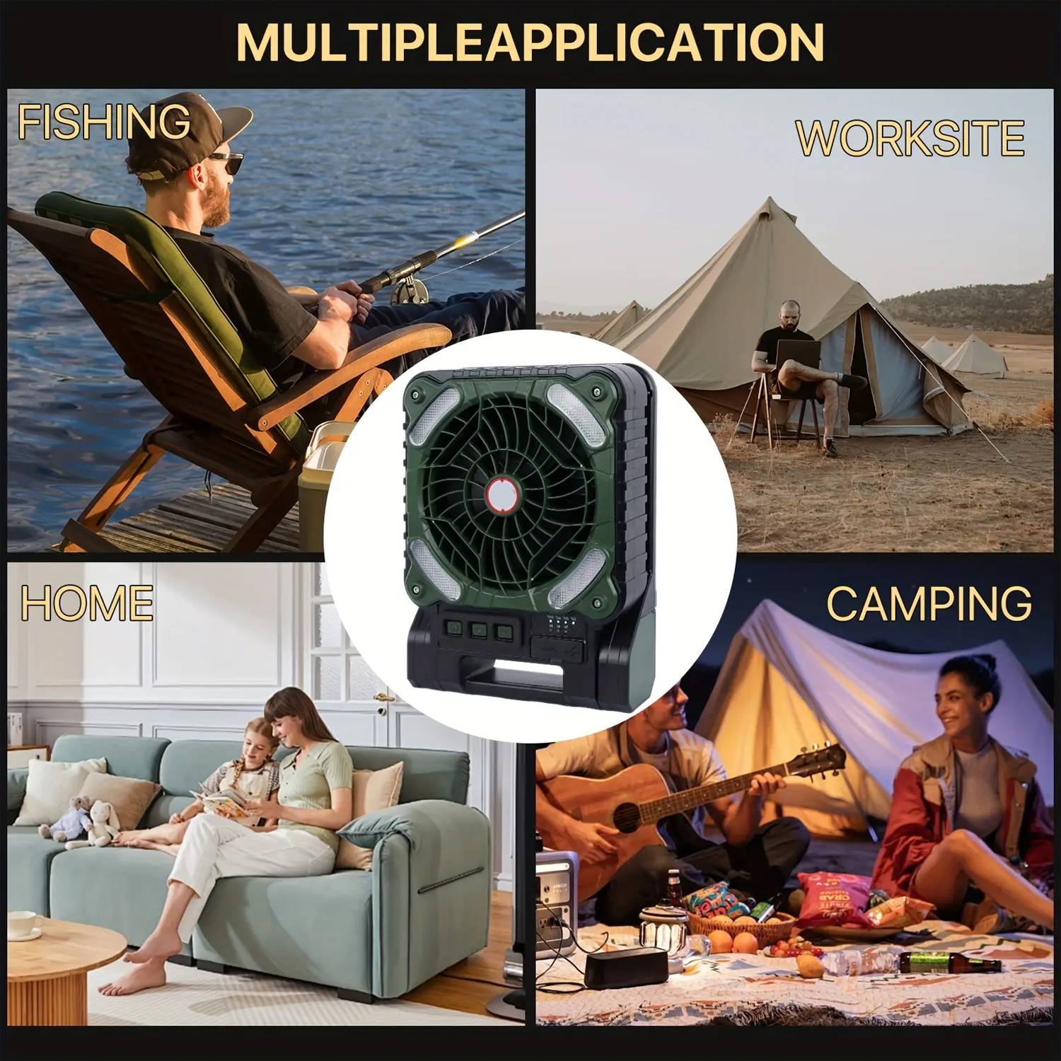 USB Rechargeable Solar Powered Camping Fan w/ LED Light 4