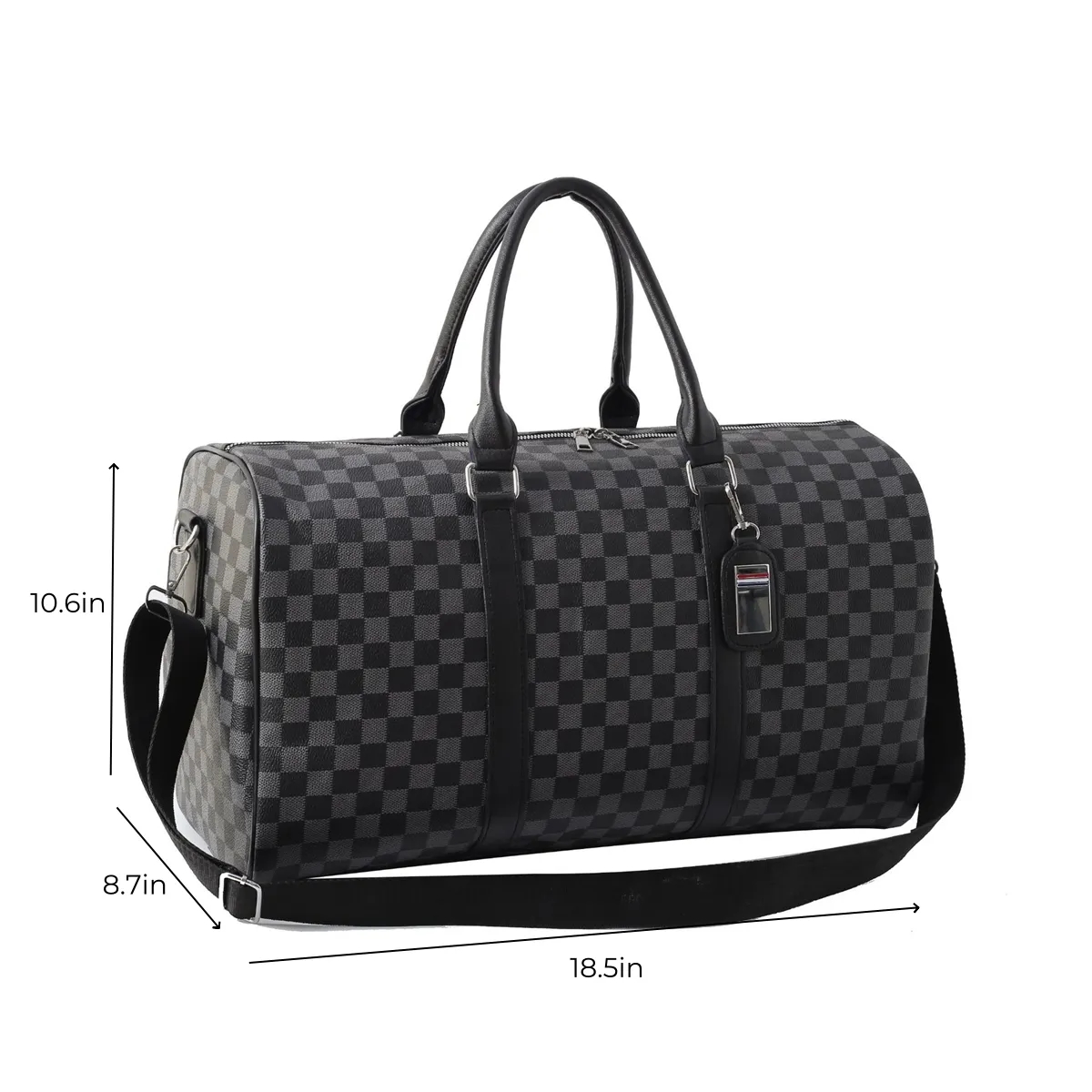 PU Leather Plaid Travel Duffel Bag 6