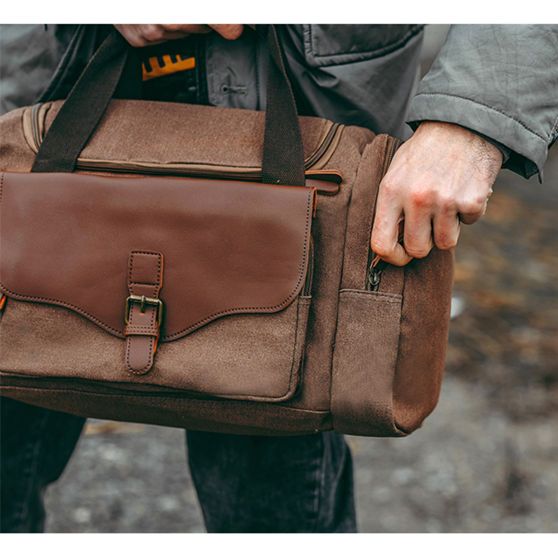 Canvas Men Large Capacity Multifunction Leather Travel Bag 5