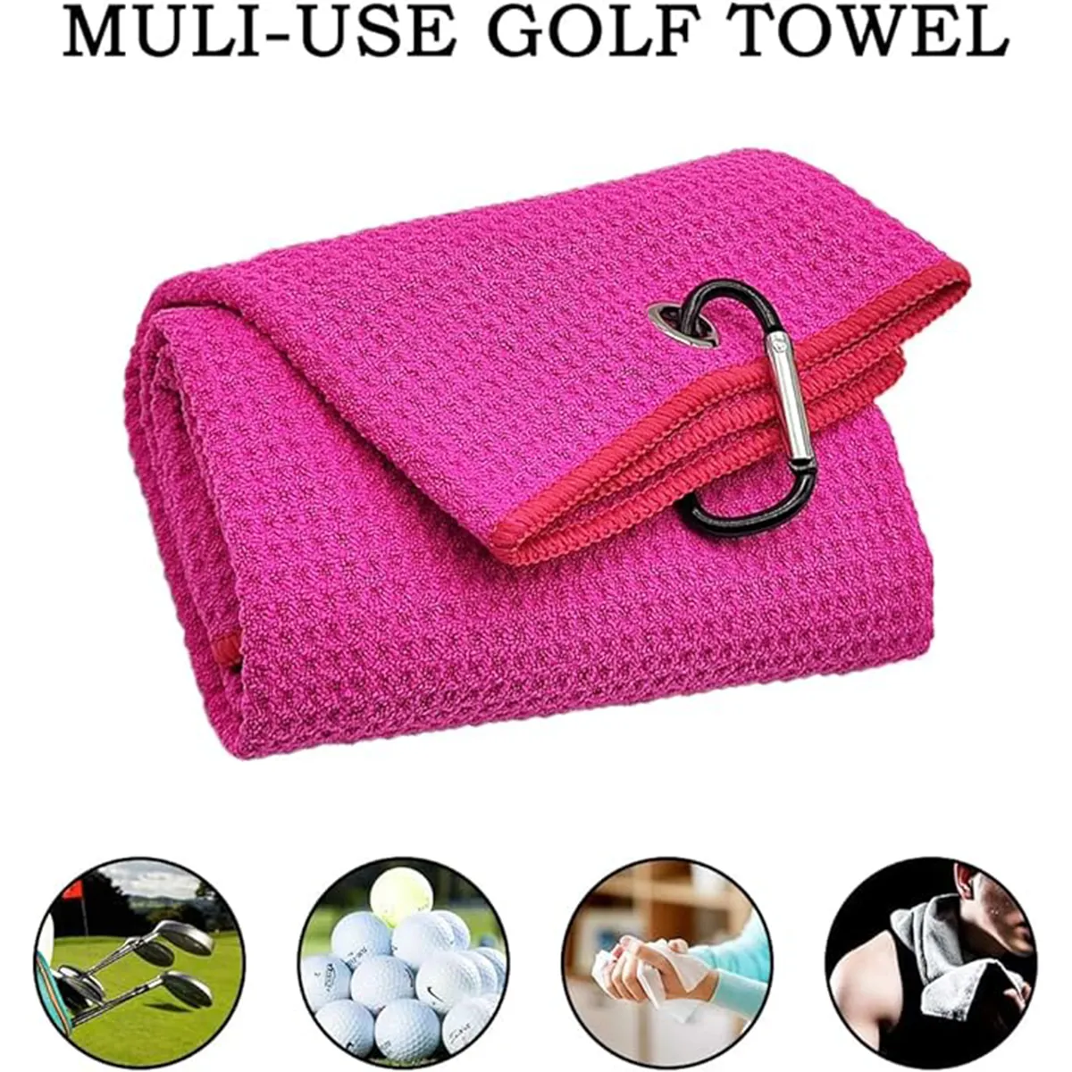 Microfiber Waffle Pattern Golf Towel With Carabiner Clip 3