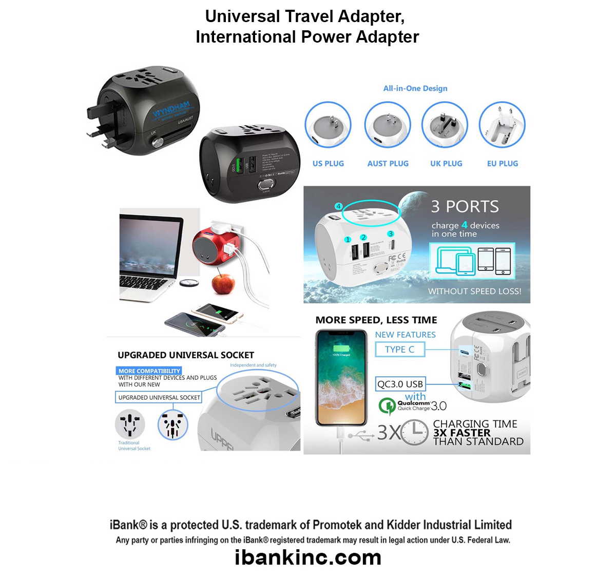 iBank ® Universal Travel Adapter, International Power Adapter 1