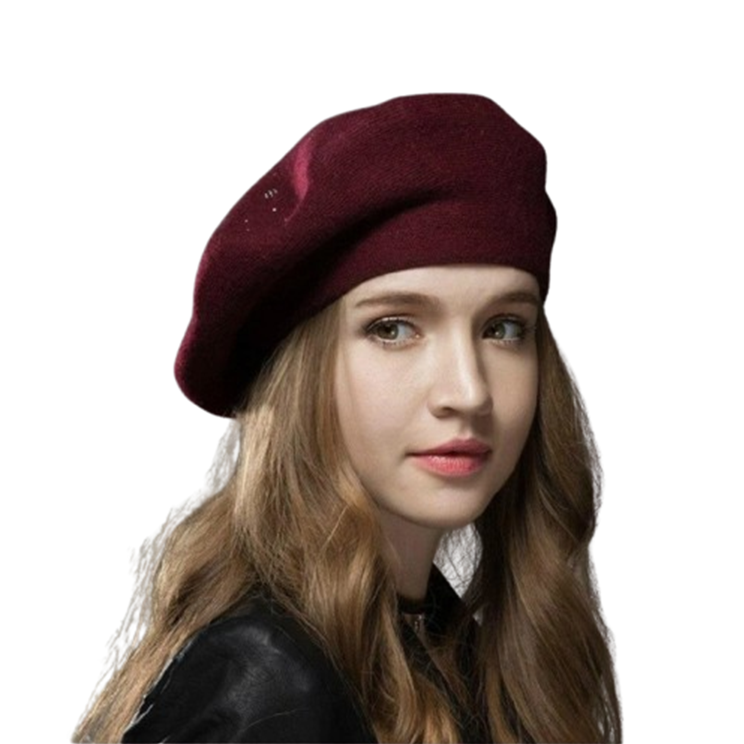 Round Crown Wool Beret Hat w/ Rhinestone Detailing 8