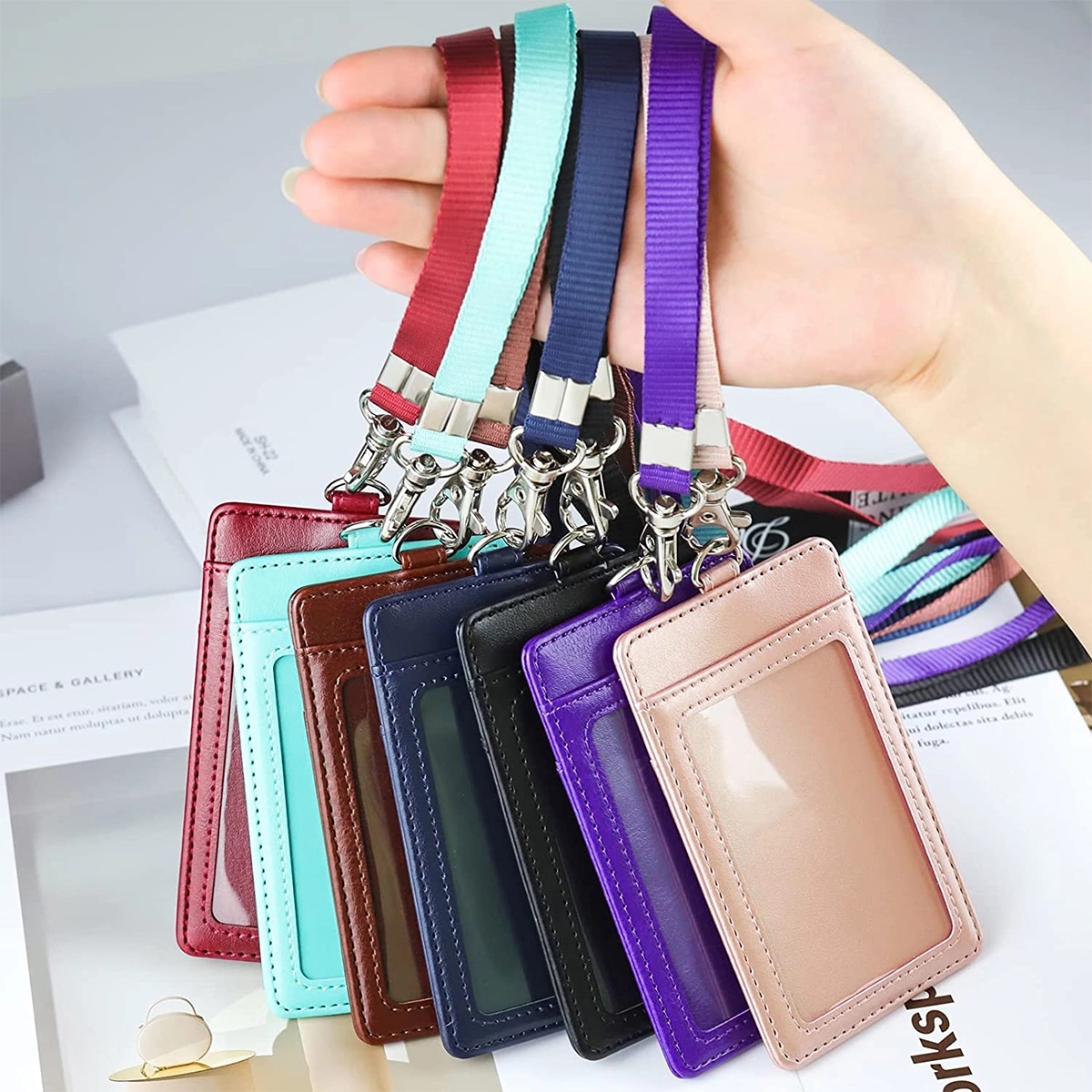PU Leather ID Holder Badge Neck Lanyard 1